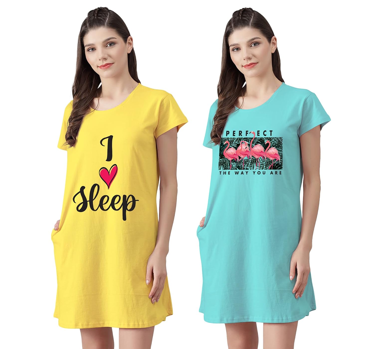 Fflirtygo Women’s Cotton Nighty | Printed Knee Length Night Gown |Relaxed Fit Nightwear |Short Nightdress| Long T-Shirt | ... - Review, Price and Buying Guide