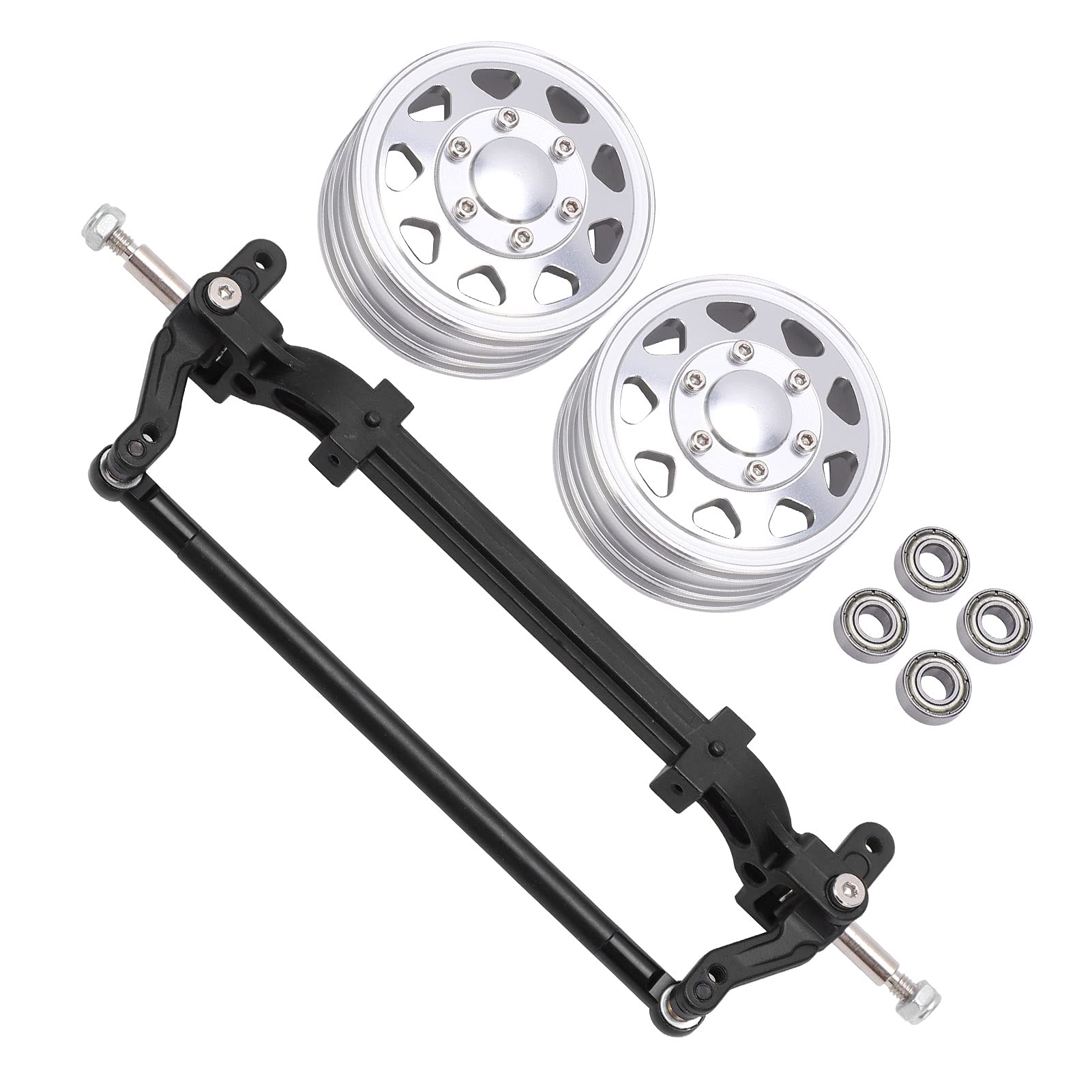 Kit de eje de dirección delantero para coche RC, buje de rueda delantera de aleación de aluminio de alto rendimiento y juego de cojinetes con barra de dirección para modelo de