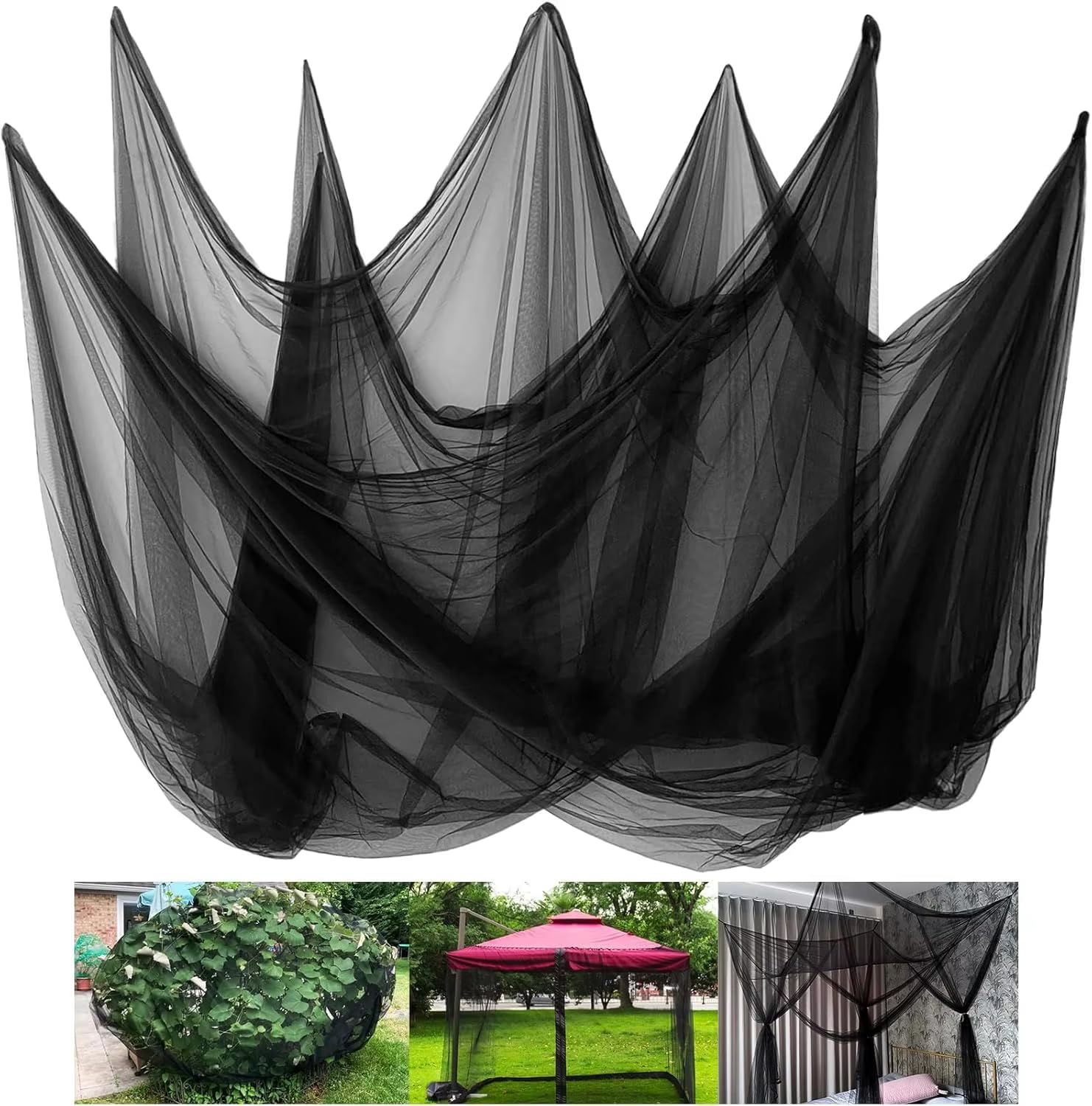 2 szt. Siatka Ogród przeciw owadom, Bariera na patio, balkon, werandę, altanę, warzywa, owoce, ochrona roślin, namioty kempingowe na świeżym powietrzu (czarny, 2,4 x 20 m)