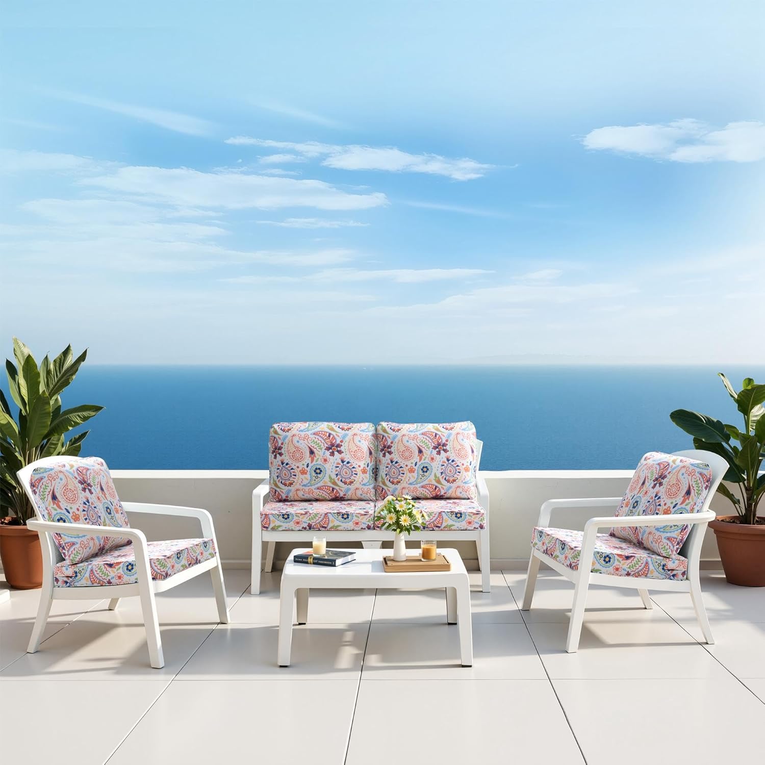 24x24 Inch Outdoor Cushions for Patio Furniture Water-Repellent Patio Chair Cushions 2-Year Fade Resistant Deep Seat Cushions, Replacement Cushions for Outdoor Furniture (Red Flower)