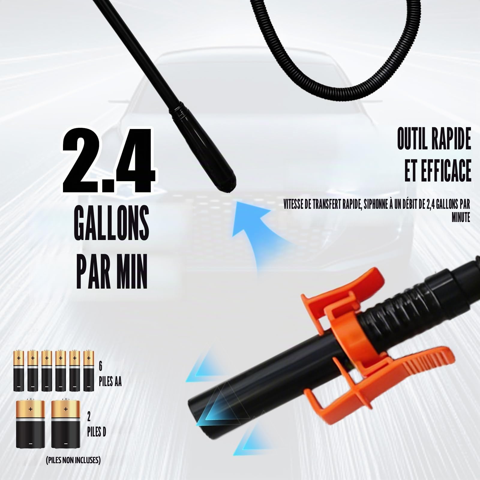 Pompe de transfert de liquide à piles 2,4 GPM : pompe de transfert électrique amovible, pompe à bidon électrique à gaz pour eau, huile légère et diesel dans le garage et le jardin (orange)