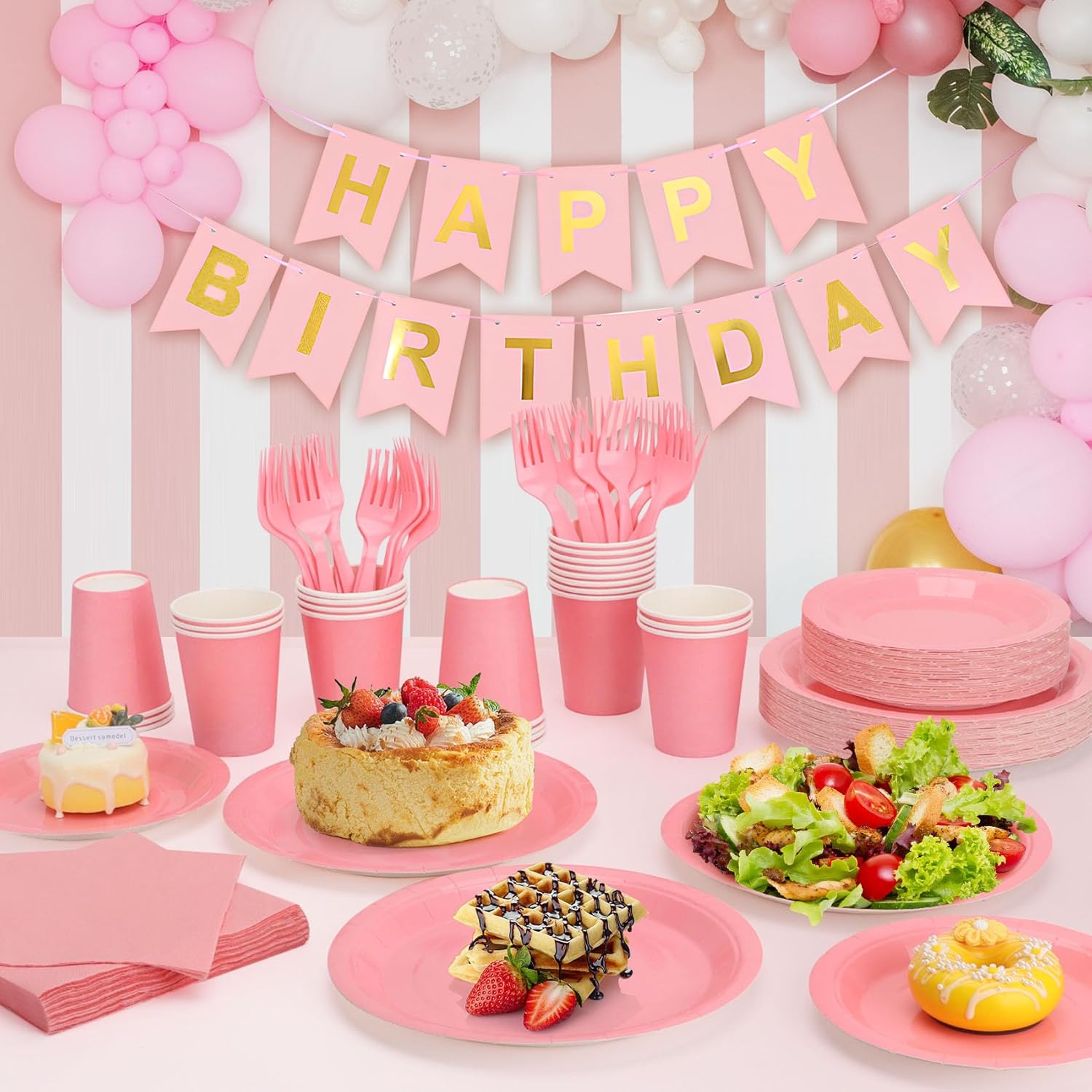 Pink Paper Plates for Party, Disposable Plates and Napkins Party Supplies Serves 25, 7&9inch Plates and Napkins Cups Forks Tableware Set for Valentines Day, Baby Shower,Wedding, Birthday - Image 6