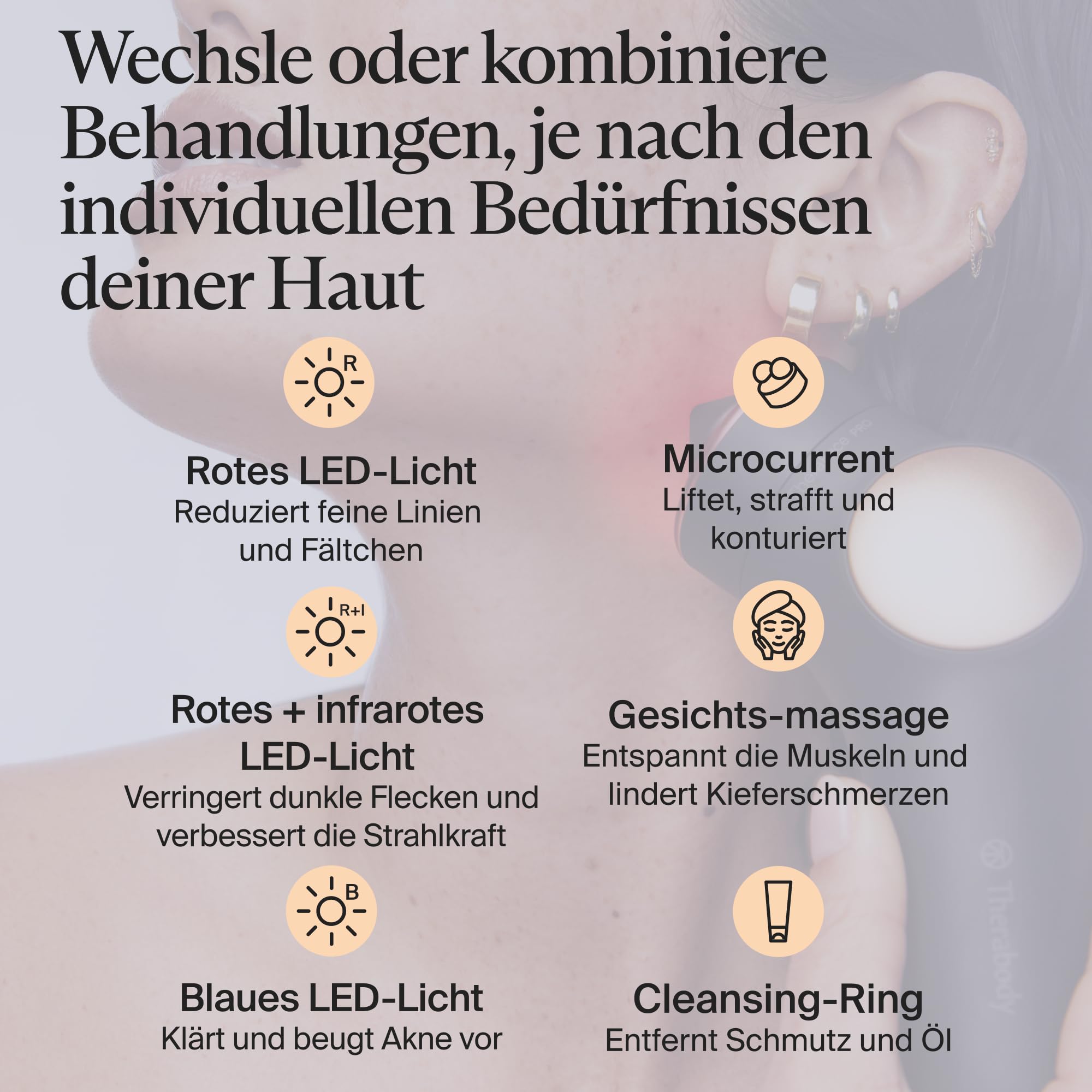 TheraFace PRO – Handgerät zur Gesichtsmassage – Kompaktes elektrisches Gerät zur Gesichts- und Hautpflege – 8-in-1-Behandlung mit Mikrostrom- und LED-Ringen – 4. Generation – Schwarz