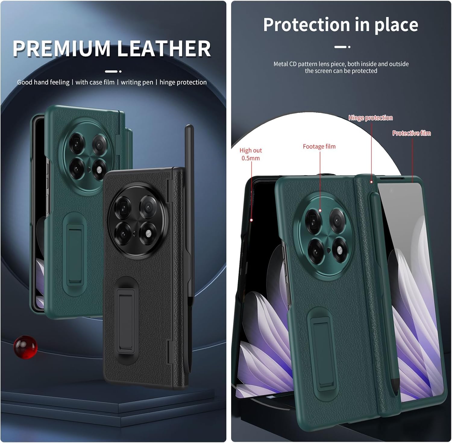 Compatible with Oppo Find N5 2025 Case with S Pen Holder,Built in HD Screen Protector & S Pen & Kickstand, Shockproof Hard Leather + PC Full Body Protective Cover (Blue)