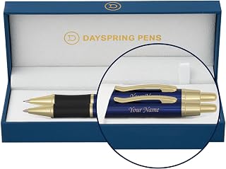Dayspring Pens - Personalized Monroe Blue Ballpoint Pen and Pencil Set with Gift Case. Engraved Gift for Graduation, Birthday, or Business. Custom Click-Action Pen and Pencil Set.