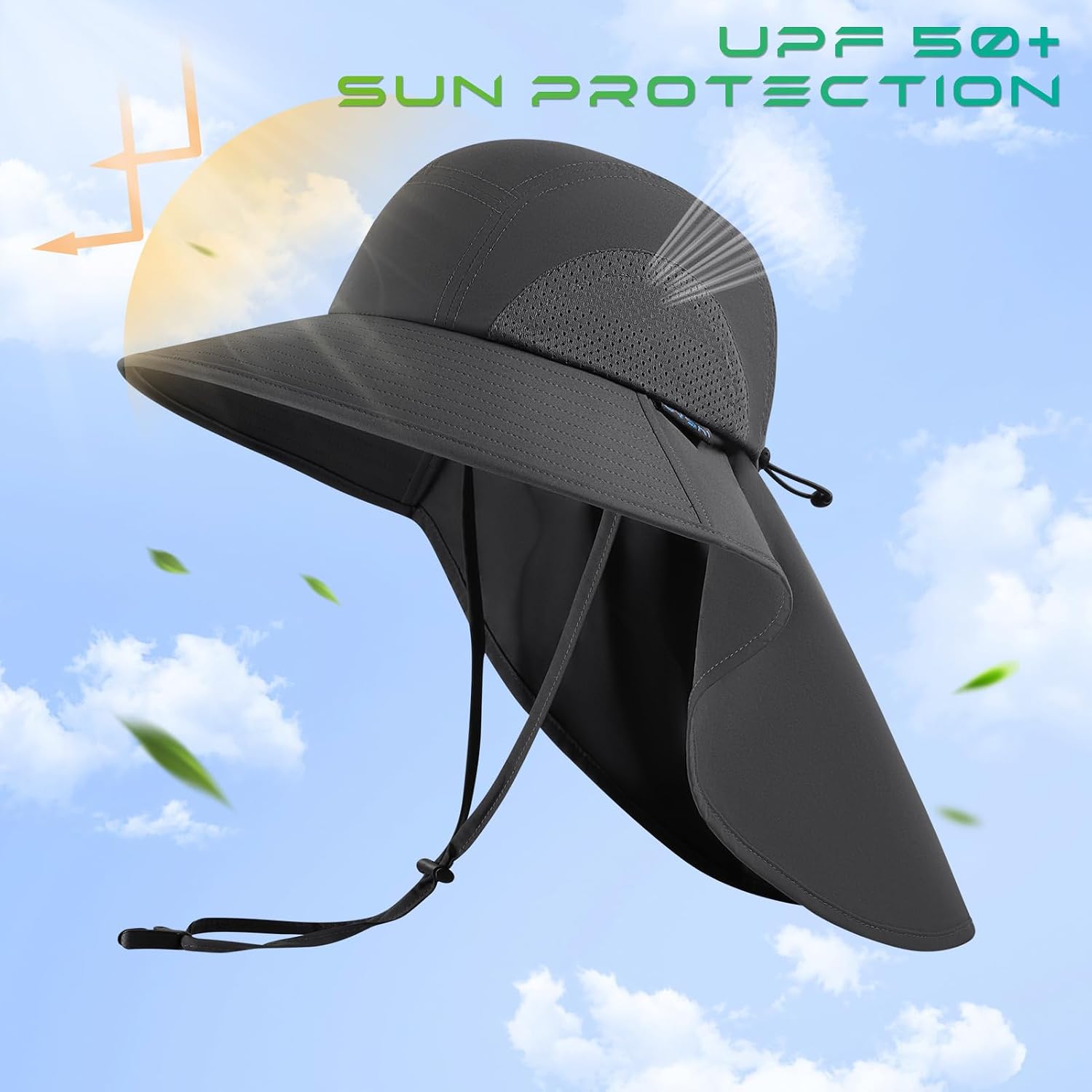 UPF 50+ Foldable Sun Hats Wide Brim with Large Neck Flap for Men Women UV Protection Gardening Fishing Beach Hat