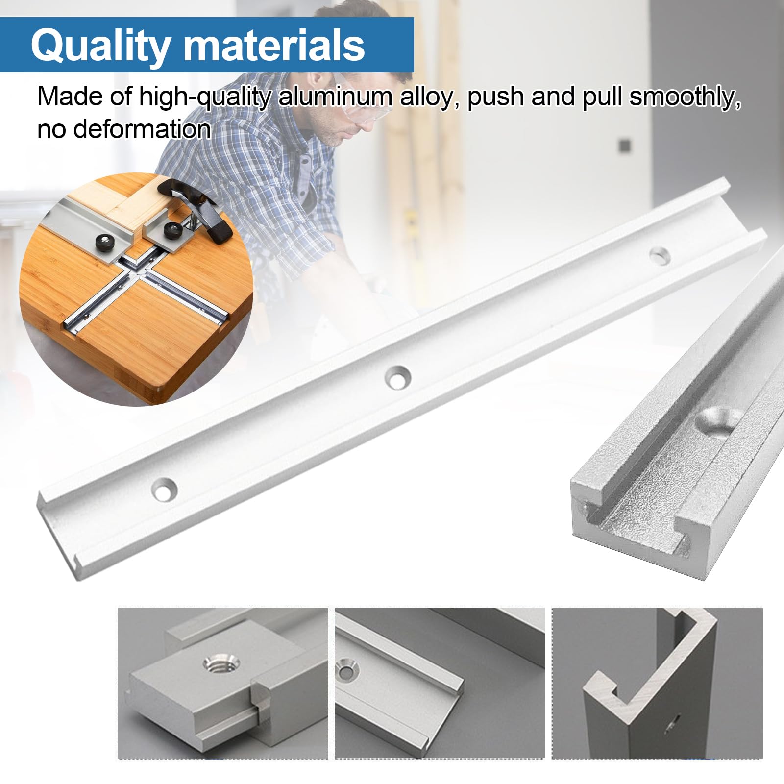 4 Pièces 400 mm Rail de Guidage en T Aluminium avec Écrou Coulissant M6 et M8, Woodworking Alliage D'aluminium Rail Bar Slider Woodworking T-Slot Mitre Track Fente De Montage De Gabarit avec Vis