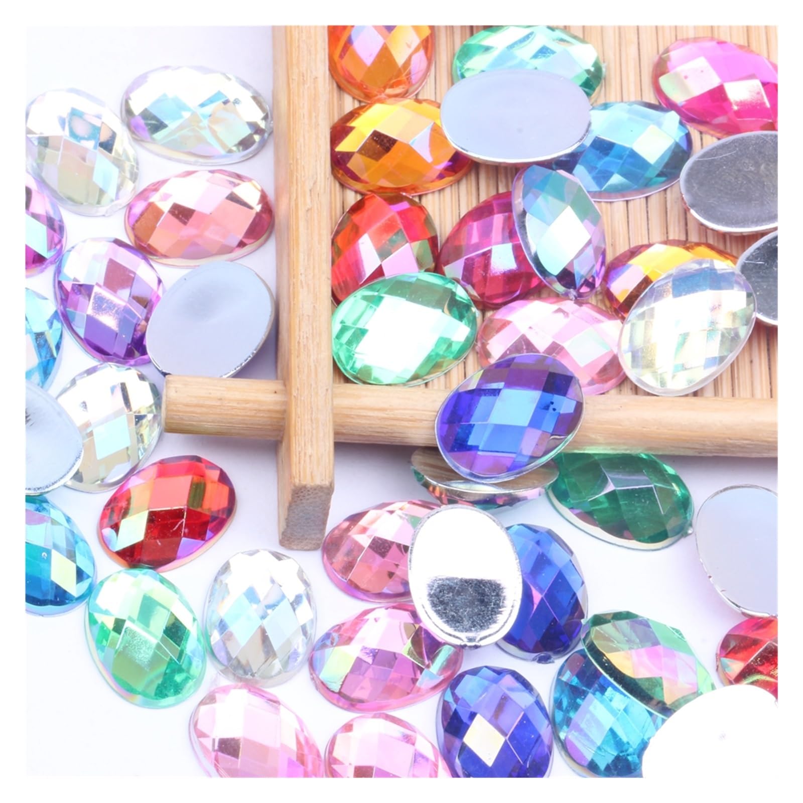10x14mm 1000 pz Forma Ovale Terra sfaccettature Acrilico Strass Flatback Colori ab Colla su Perline Gioielli Fai da Te Unghie rifornimenti di Arte wanglan(Color:10 Blue AB)