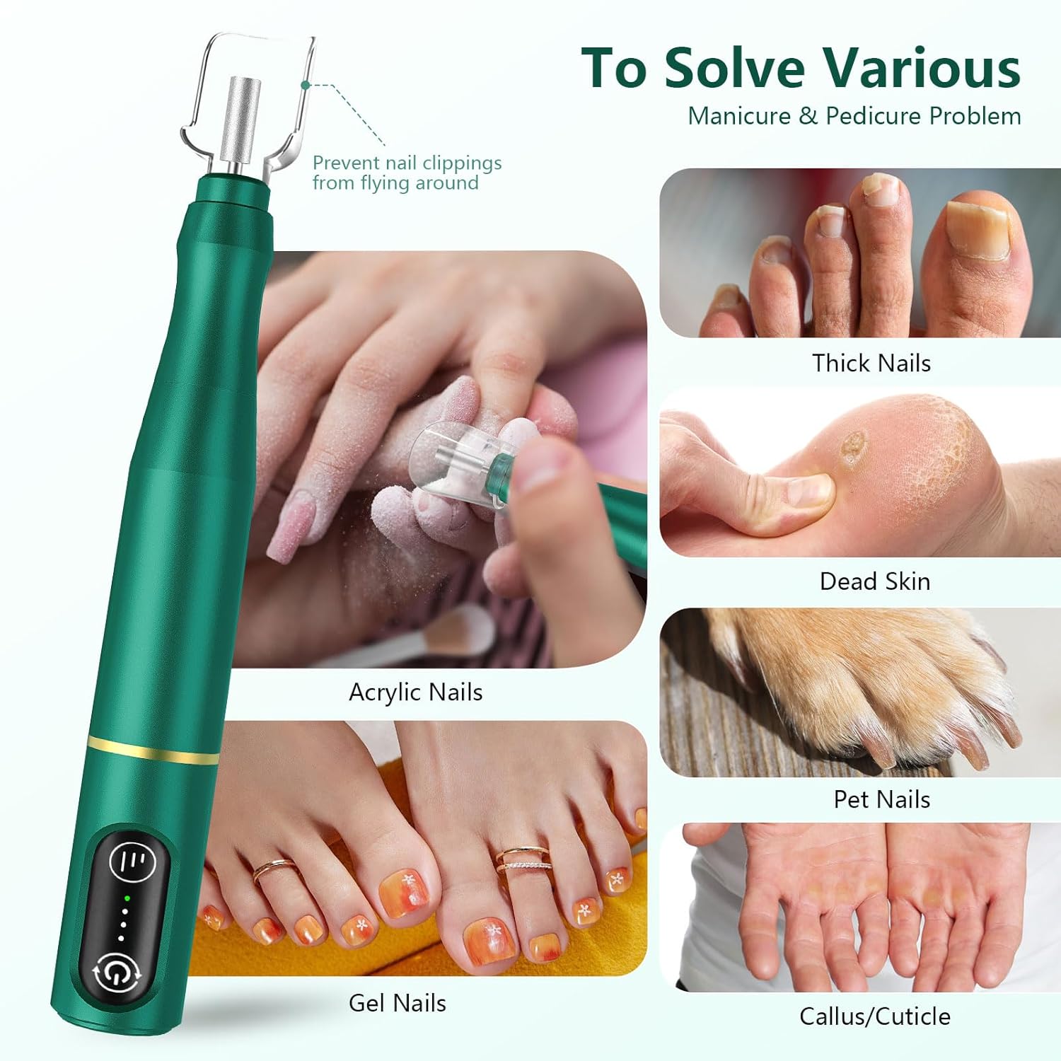 TUOBEO Cordless Nail Drill Electric Rechargeable File Kit, Professional Efile Acrylic Gel Nail Polish Remover Pedicure Manicure Machine Portable Set with 11 Bits 56 Sanding Bands Salon Blackish Green