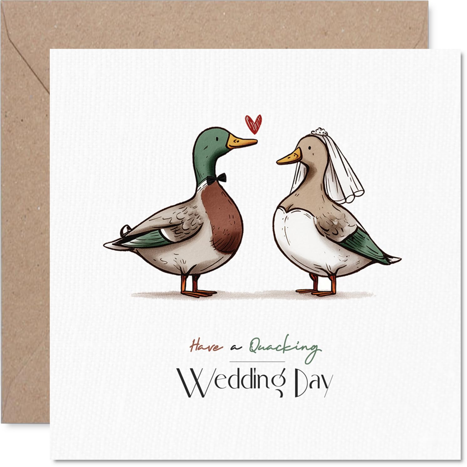 Playful Wedding Card - Quacking Good Wishes - Cartoon Ducks in Wedding Attire Bring a Splash of Fun - 145mm Square, Envelope Included