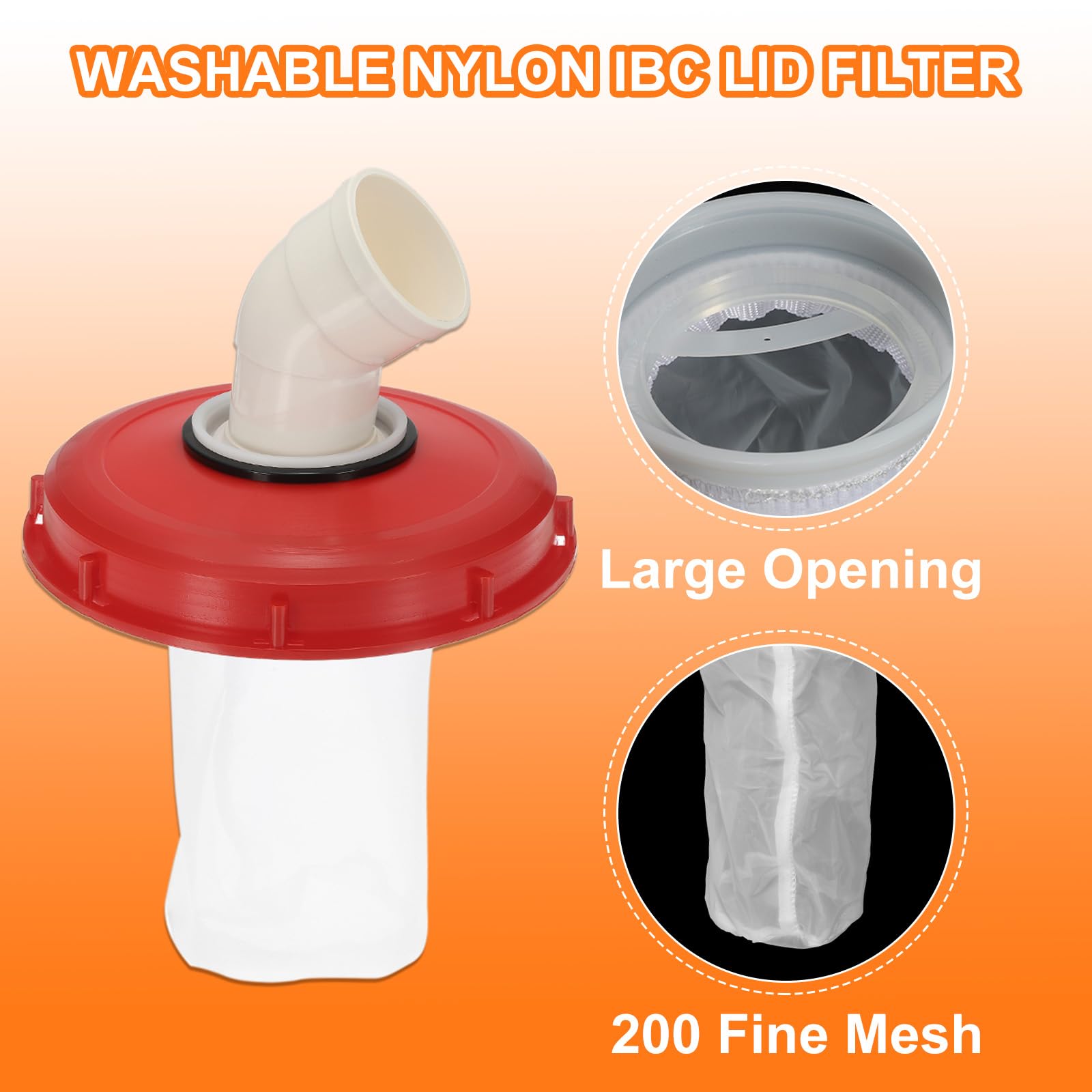 sourcing map Tapa de filtro IBC de 245 mm, adaptador de manguera de plástico IBC de 45°, contenedor de tanque de agua de lluvia de 1000 L con filtro de nailon lavable para tanques de agua de 275