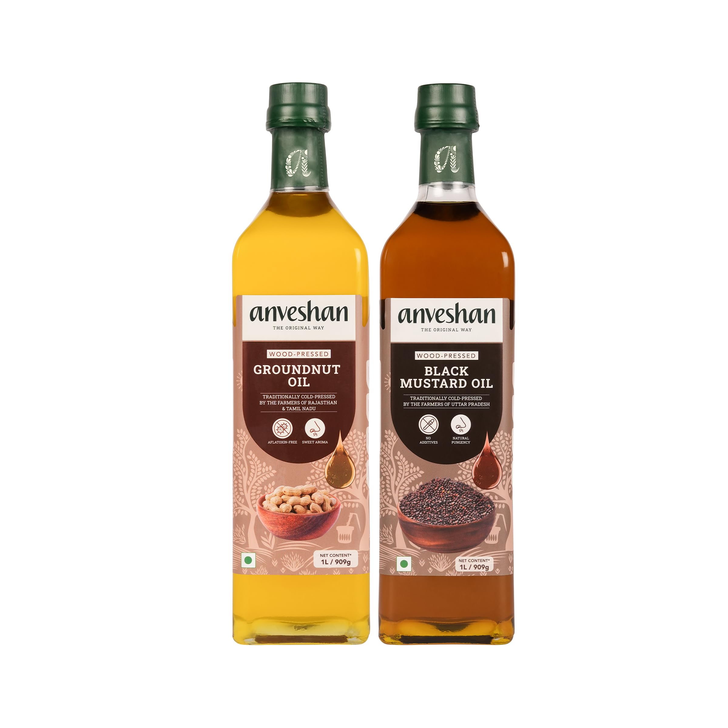 Anveshan Combo of Wood Pressed Black Mustard and Groundnut Oil - 1 Litre Each | Glass Bottles | Kolhu/ Kacchi Ghani/ Chekku | Natural | Chemical-Free (B086QMZ9QS) Amazon Price History, Amazon Price Tracker