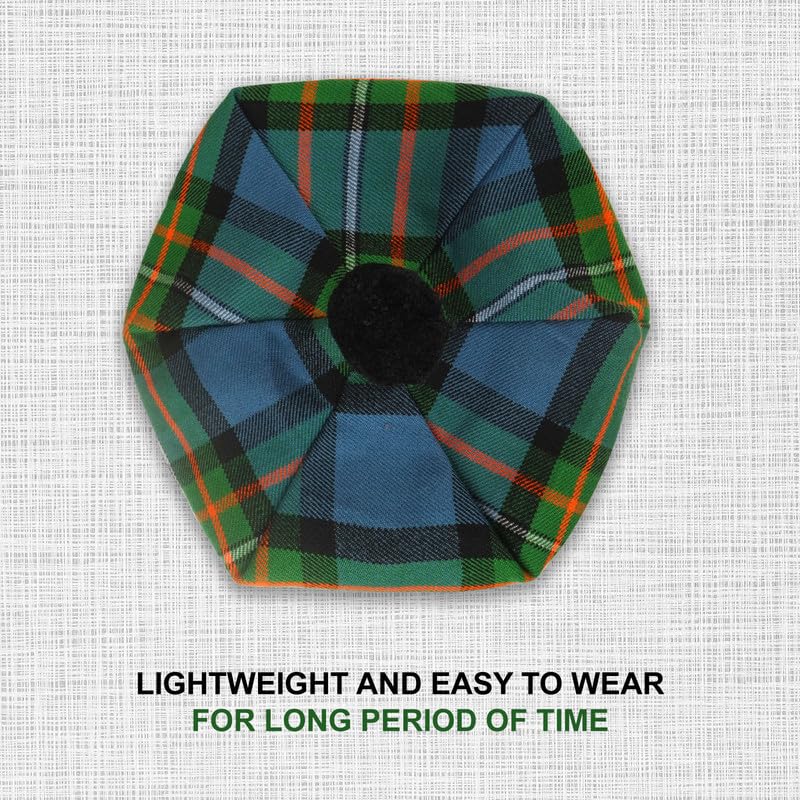 Image of Scottish Tam O' Shanter Hat Tartan Bonnet Pom Pom Wool Flat Cap One Size