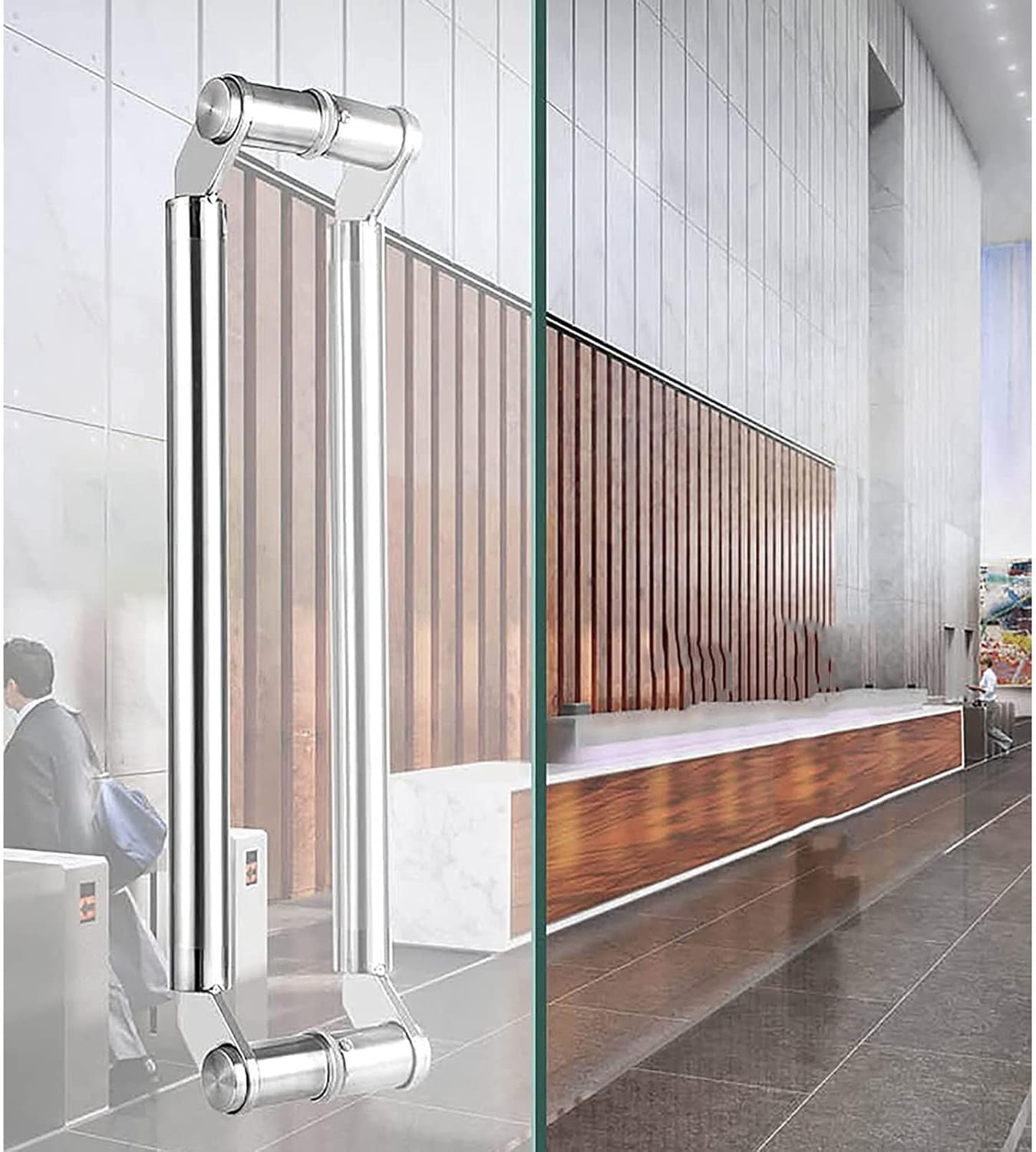 Heavy-Duty Commercial Grade Stainless Steel Push Pull Door Handle，Double Sided Entry Gate Handles Hardware Set, for Glass/Wooden/Shower/Room Door (Size : 800mmx760mm)