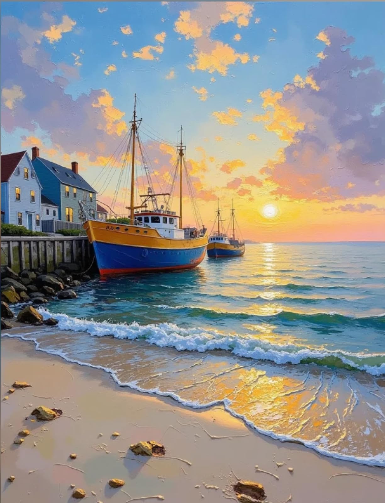 Stithej Stamped Cross Stitch Kit Sunset and Boat 11CT for Adult Beginners