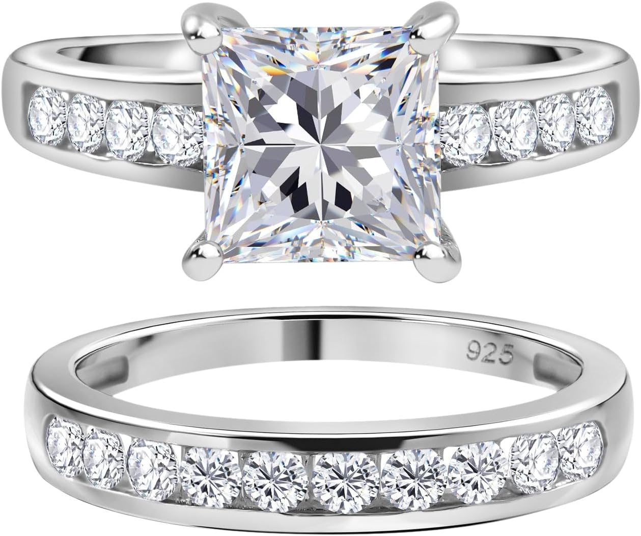 3.75ct Moissanite Rings for Women Moissanite Bridal Ring Sets Wedding Band EF Color VS Round Cut S925 Sterling Silver Engagement Ring Size 6-10