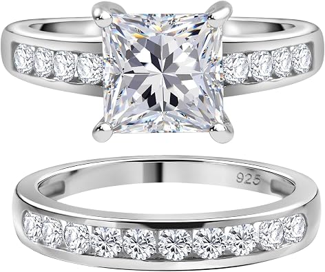 SHOP WGS 3.75ct Moissanite Rings for Women Moissanite Bridal Ring Sets | Wedding Band EF Color VS Round Cut S925 Sterling Silver Engagement Ring Size 6-10