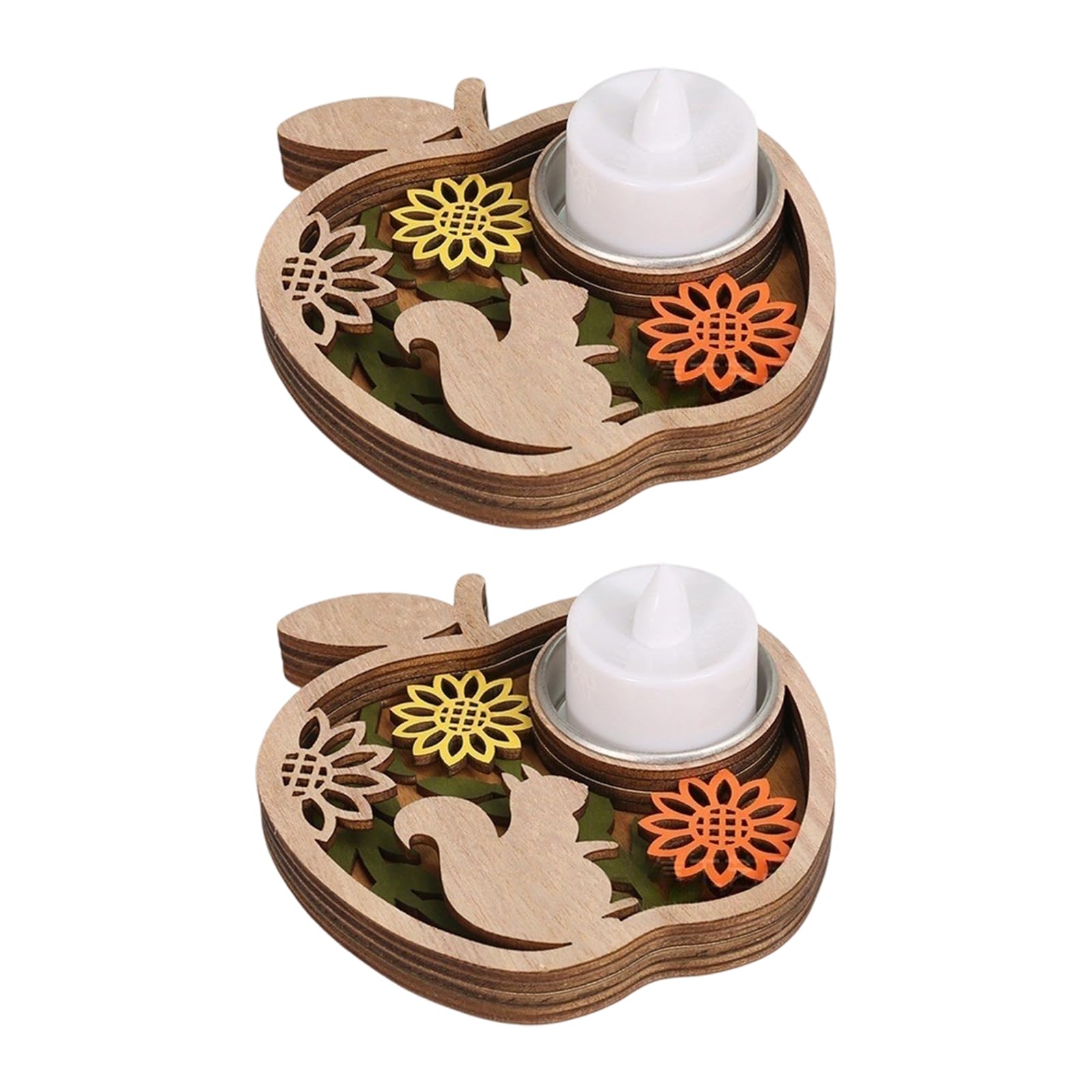 2 Pack Holders Halloween Themed Wooden Stands Natural Finish Decorative Table Decoration Tealight Stand
