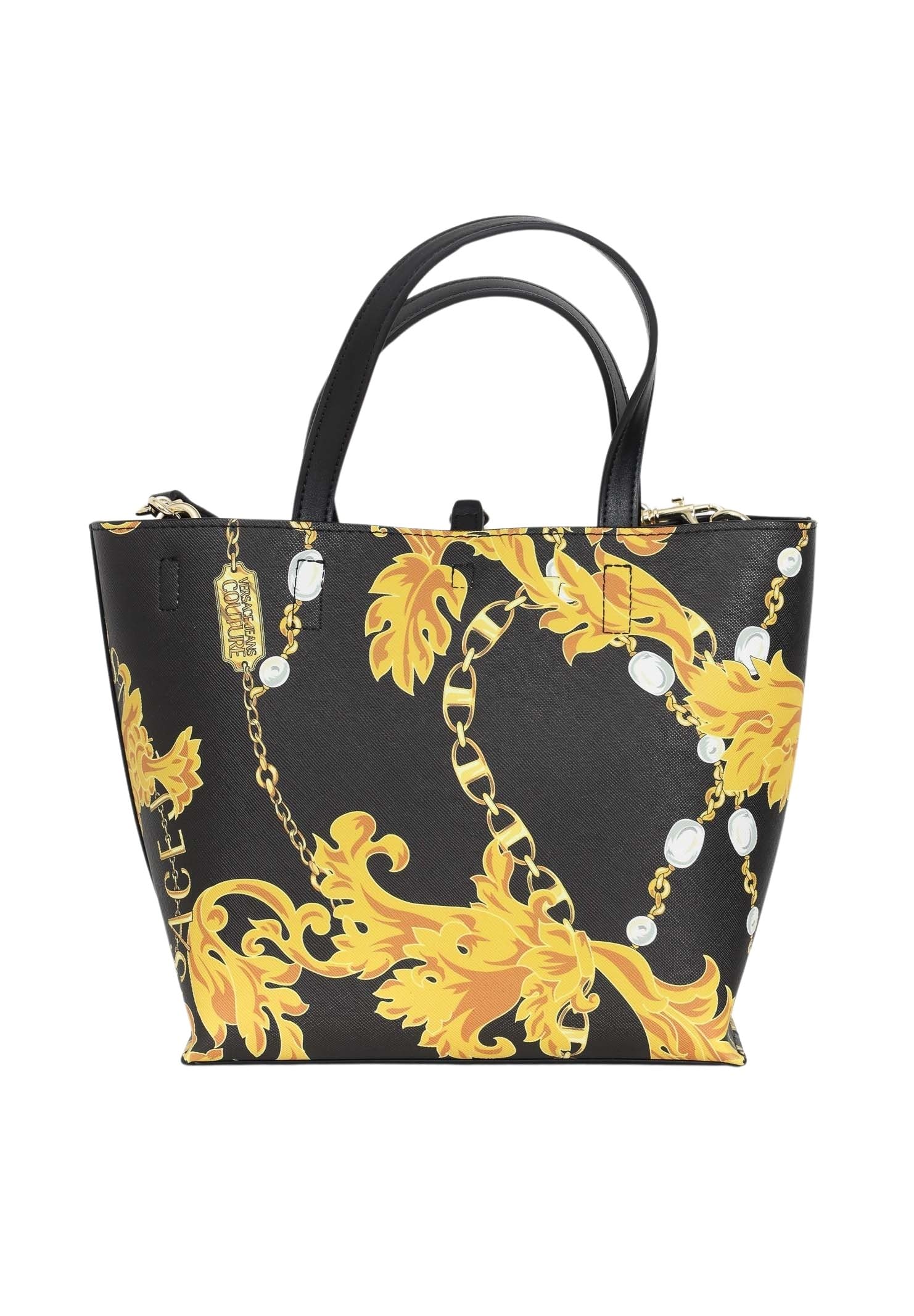 VERSACE JEANS COUTURE Bolso tote con motivo Chain Couture Oro, símil piel, estampado firmado Barroco, acabado dorado, parche interior con logotipo, compartimento principal, cierre con gancho, asas