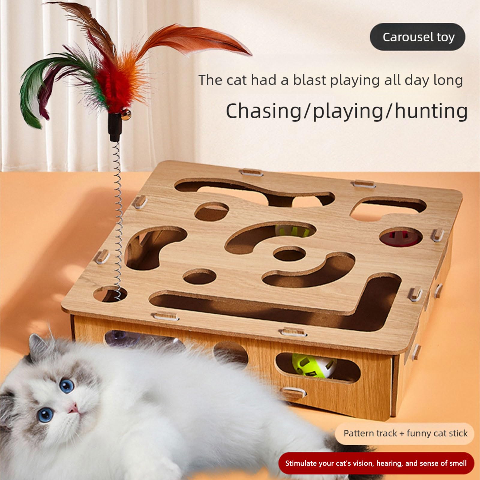 Interaktives Holzpuzzles Katzenspielzeug für Indoor-Kätzchen, stimulierende natürliche Katzen, Anreicherungsspielzeug, Haltbarkeit, Holzspielzeug für Haustiere