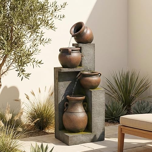 Miniatura 9 de Fuente de agua de 2 niveles con luces LED, 27.95 pulgadas de alto, fuente de cascada de jardín independiente para exteriores e interiores