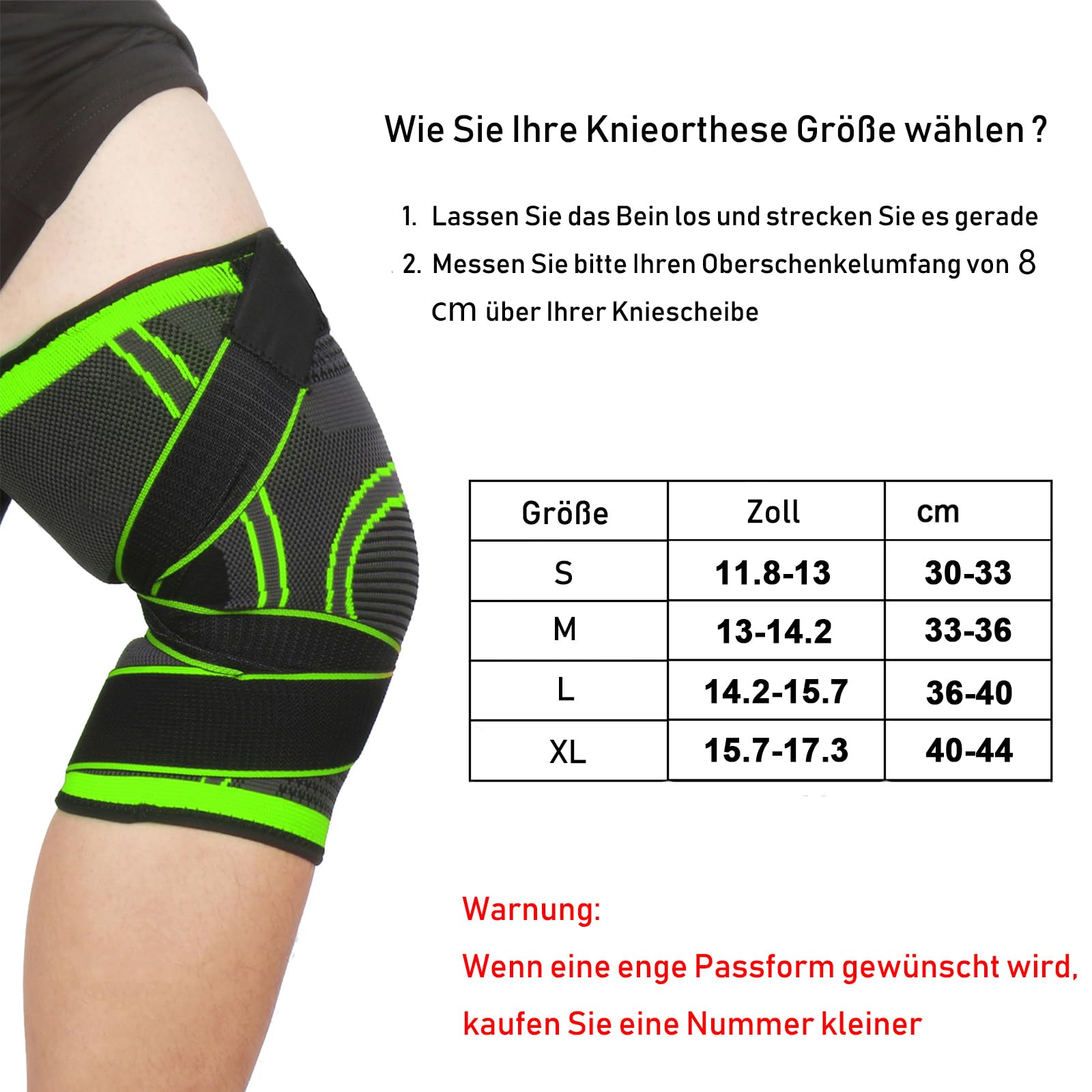 Ginocchiera Supporto per Ginocchio 1 Paio Tutore Ginocchio da Uomo/Donna per artrite ACL, sport, fitness, pallavolo, ciclismo, jogging (verde, XL)