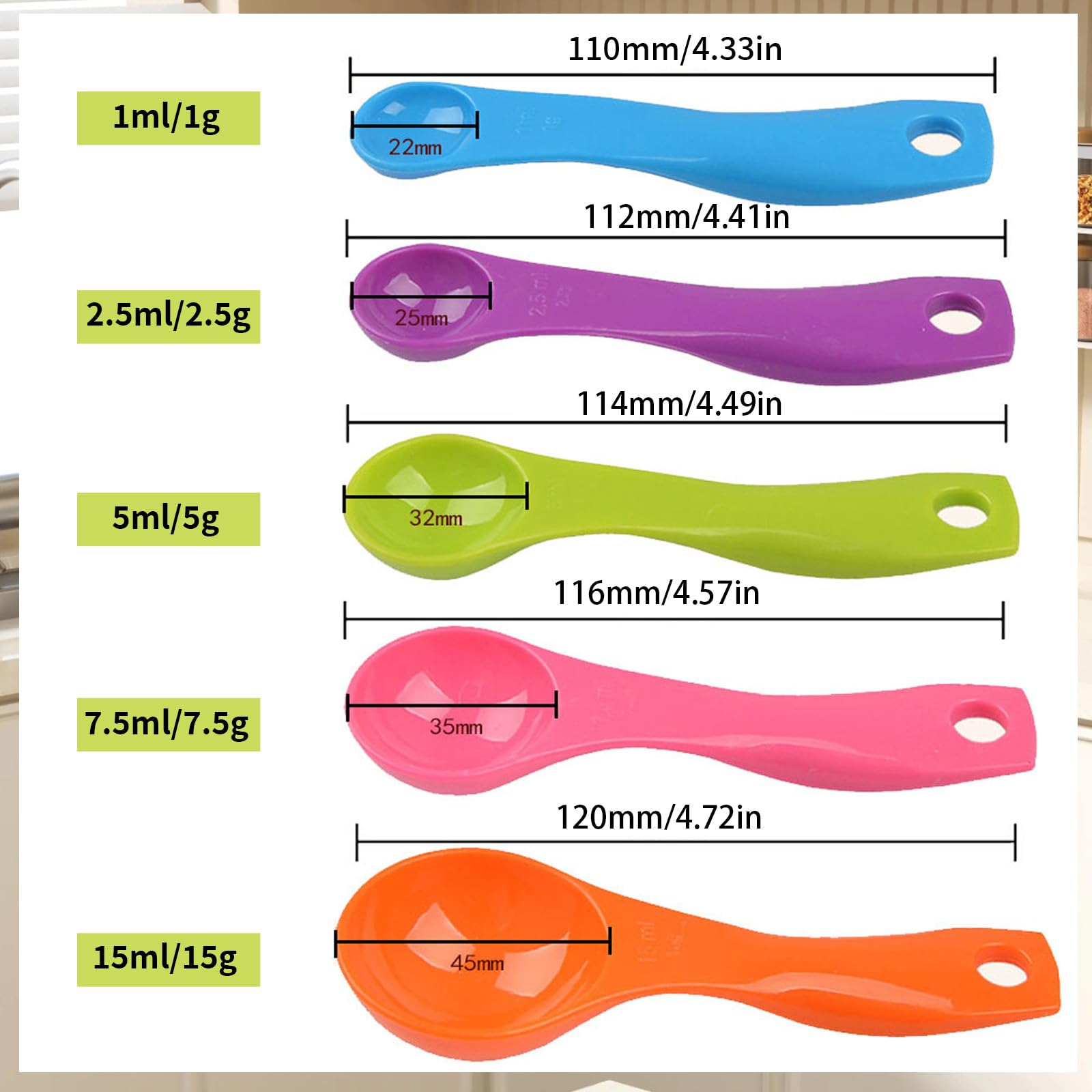 Cuillères Doseuses 15 g 7,5 g 5 g 2,5 g 1 g Ensembles de Doseuse pour Mesure de Liquides et Poudres