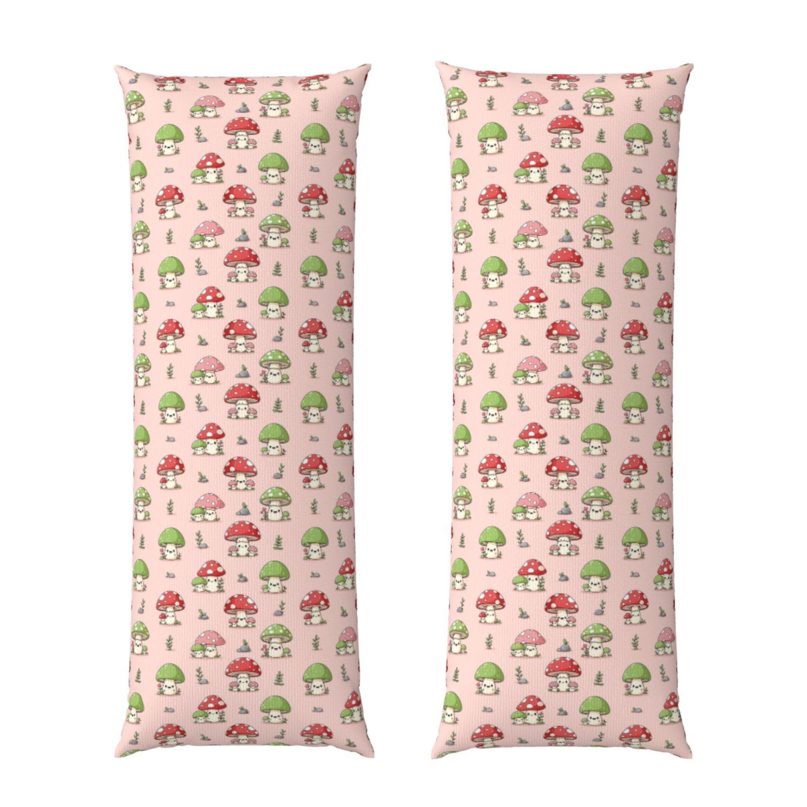Body Pillowcase 20x60 Kawaii Mushroom Pink, Plush Velvet Pillow Cover with Zipper, Cozyffy Rectangular Cushion Case for Couch Bed Home Hotel