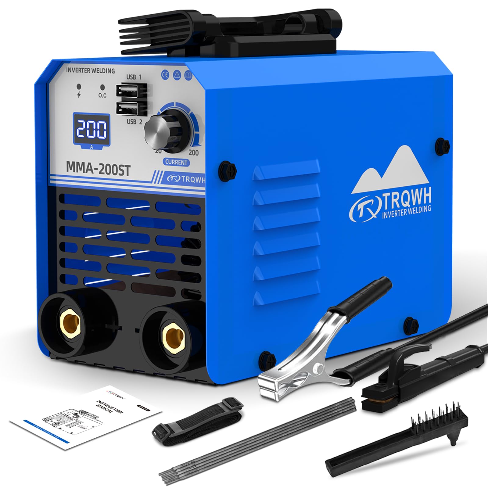 TRQWH 200A MMA Welding Machine 110V Stick Welder Machine Portable ARC Welder with IGBT Digital Display Hot Start for Beginners and Professionals