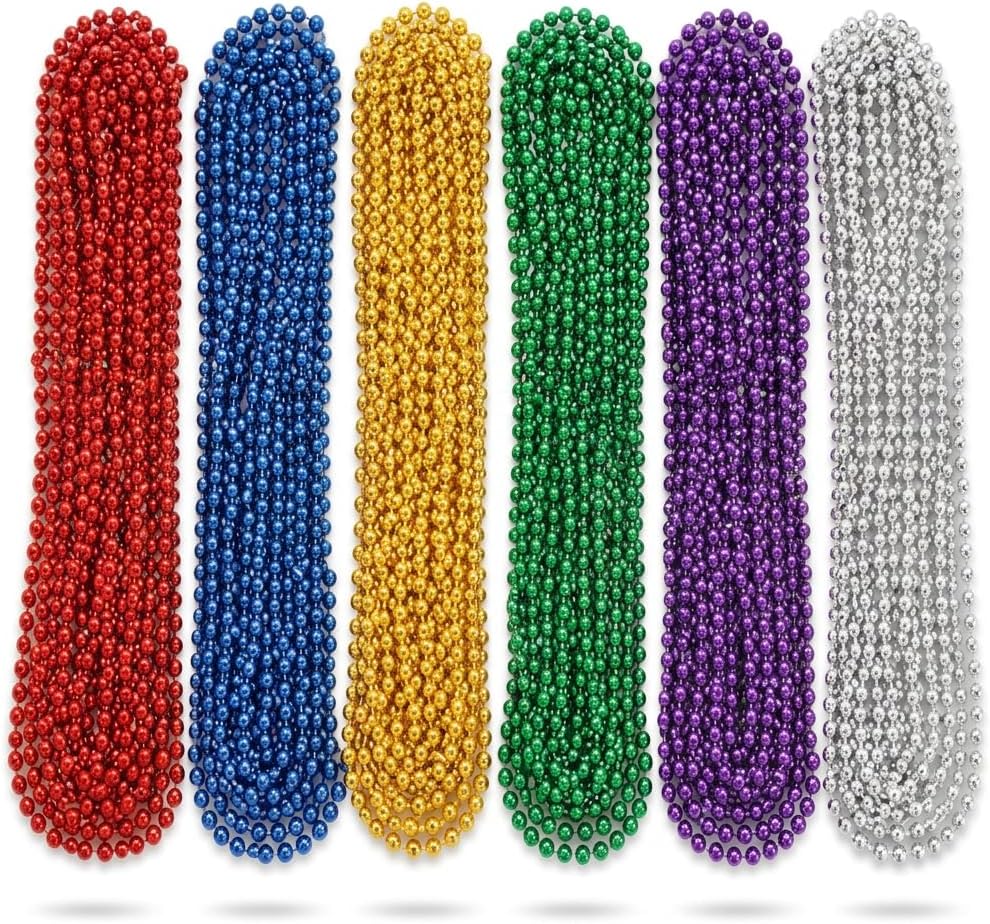 Oojami Mardi Gras Beads Necklaces - 33" Assorted Colors Beaded Necklaces for Mardi Gras, Carnival, Pirate Parties, Masquerade and Christmas, Bulk Parade Throws and Party Favors for Men and Women