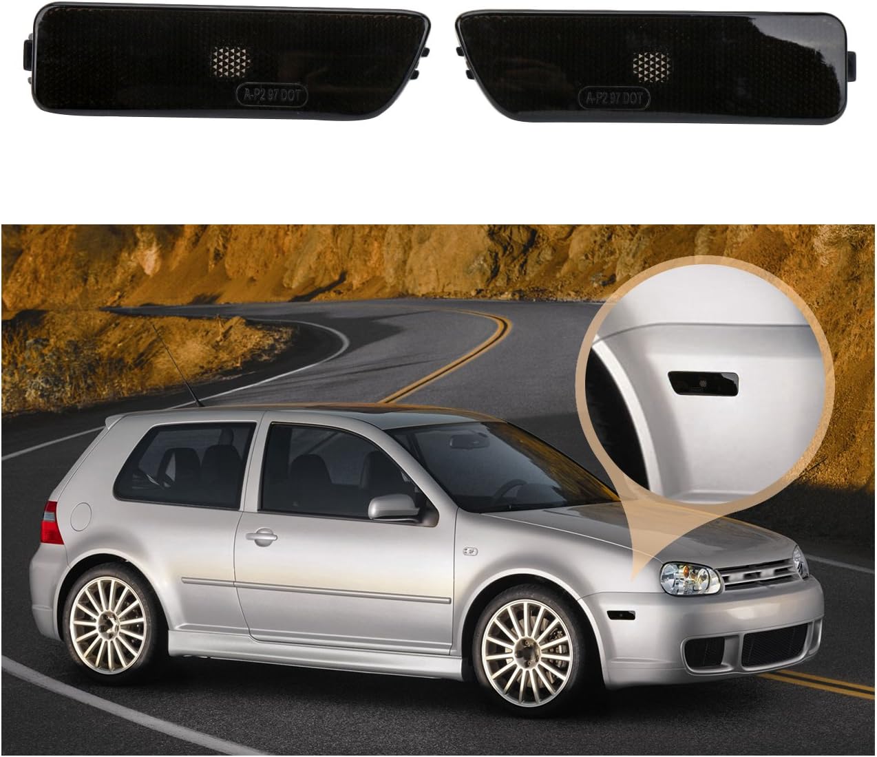 Espear Dark Smoke Front Bumper Side Marker Turn Signal Lights Lamps for VW MK4 Golf Jetta 1999-2005