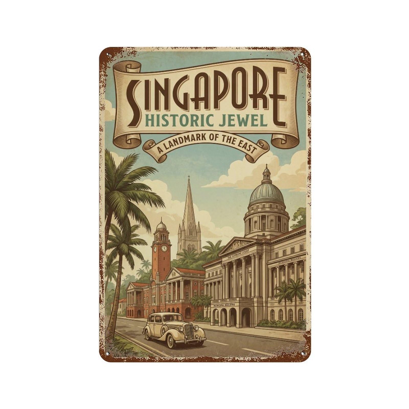 Metal Tin Sign Vintage Travel Singapore Historic