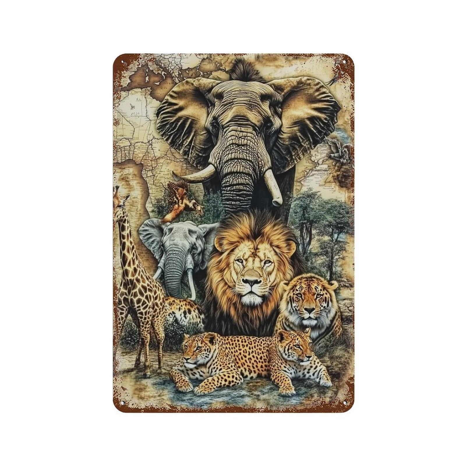 African Safari Animals Decorative Tin Sign 11.8"x7.9", Vintage Wall Decor for Garage, Pub Or Kitchen