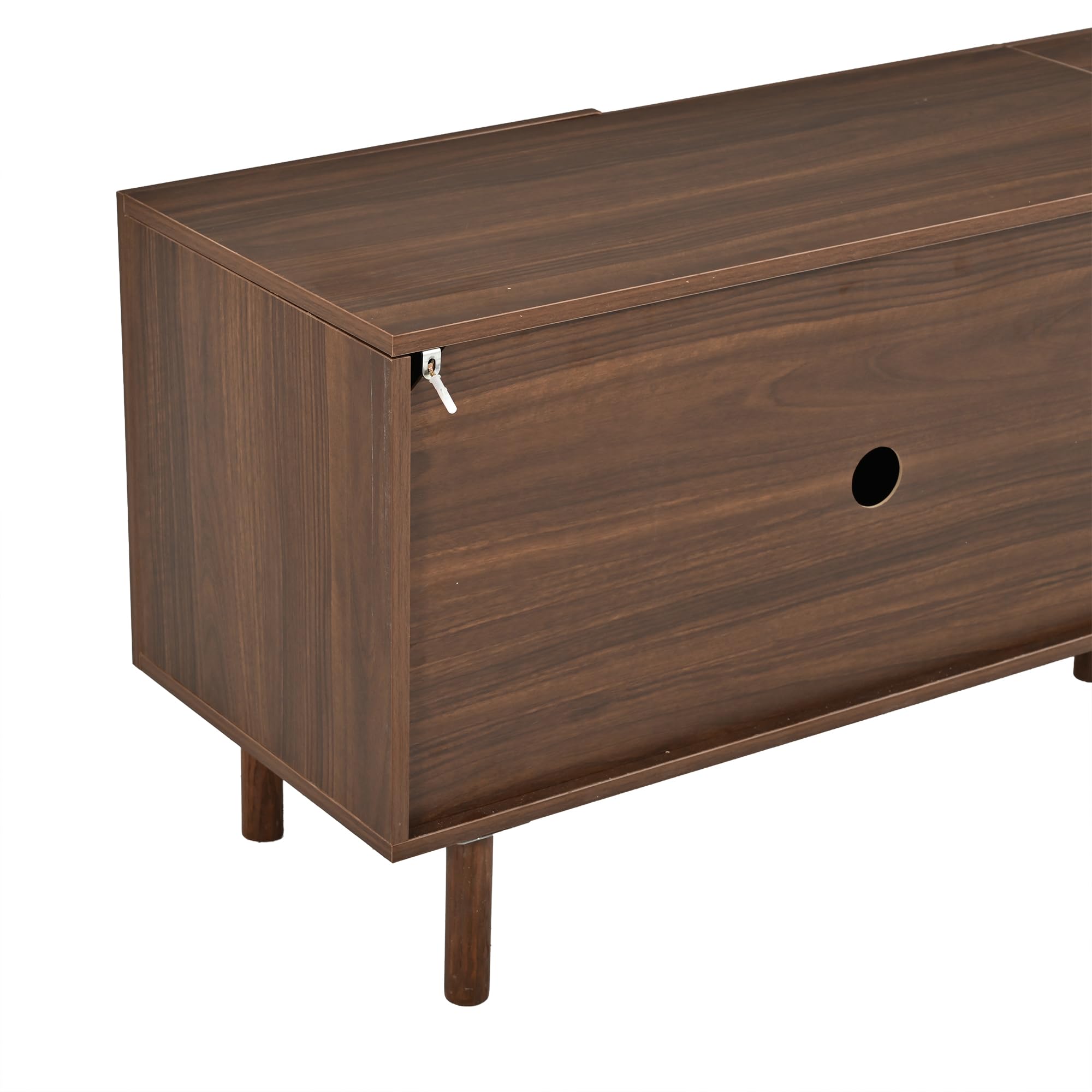 SUKY Mobile TV da 180 cm, mobile basso per TV da 75 pollici, 4 ante, 2 scomparti, moderno, con ampio spazio portaoggetti, design in rilievo 3D, colore legno di noce, 180 x 38 x 56,5 cm