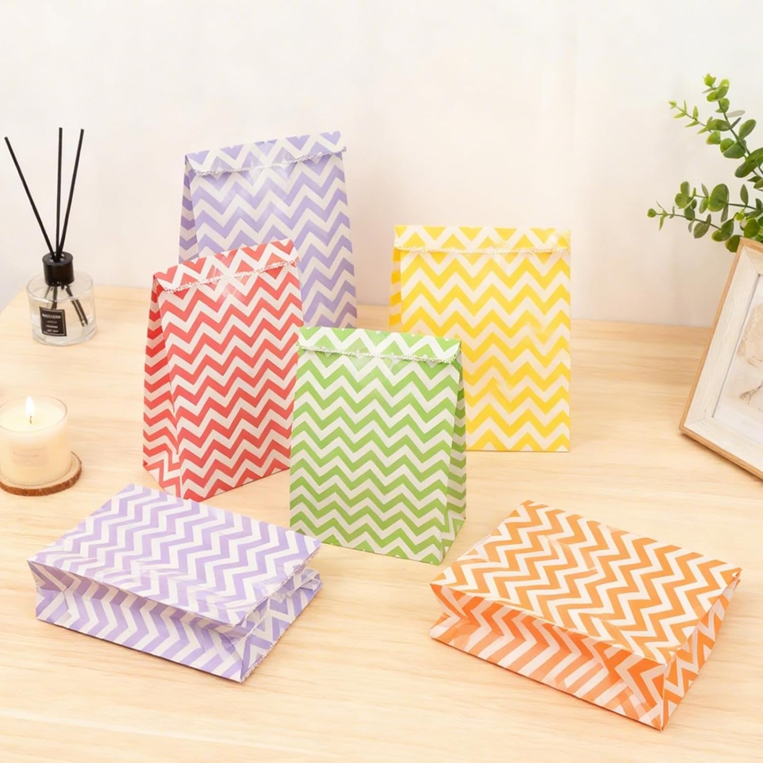 15-Pack Gift Bags with Clear Stickers - Multi-Color Wave Pot Paper Party Favor Bags for Goodies - 8.6" x 5.5'' Candy Treat Pouches for Birthday, Wedding, Baby Shower, Christmas & New Year Gifts - Image 6