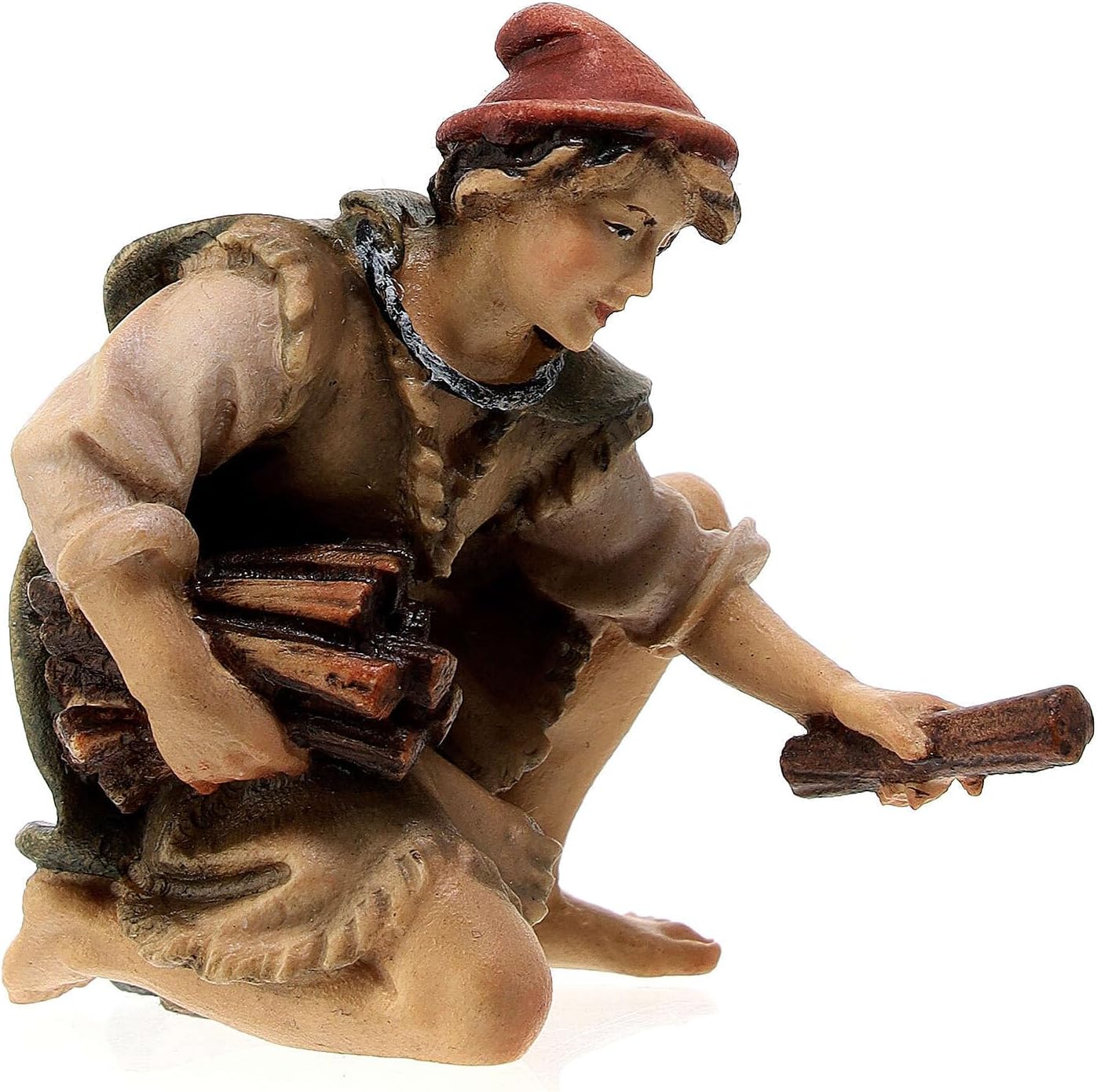 Holyart Group of Shepherds at The Fire, 10 cm Original Nativity Model, in Painted Valgardena Wood