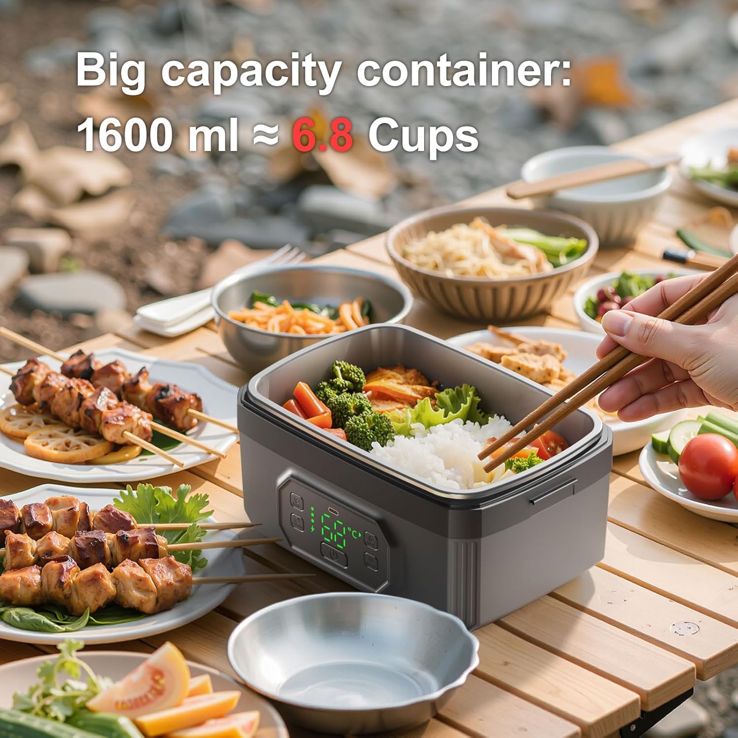 Cordless Electric Battery Heated Lunch Box for Men,Adults Wireless Lunch Box,Portable Food Warmer Lunchbox Food Container,Rechargeable 24000 mAh Battery,Heating Timer and Reservation Design