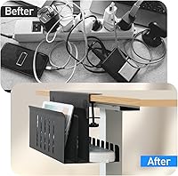 Vista 6 de MAXECHO Desk Side Storage, Under Desk Laptop Mount, Table Side Hanging File Organizer, No Drill Clamp On Cable Management Tray, Laptop Holder with