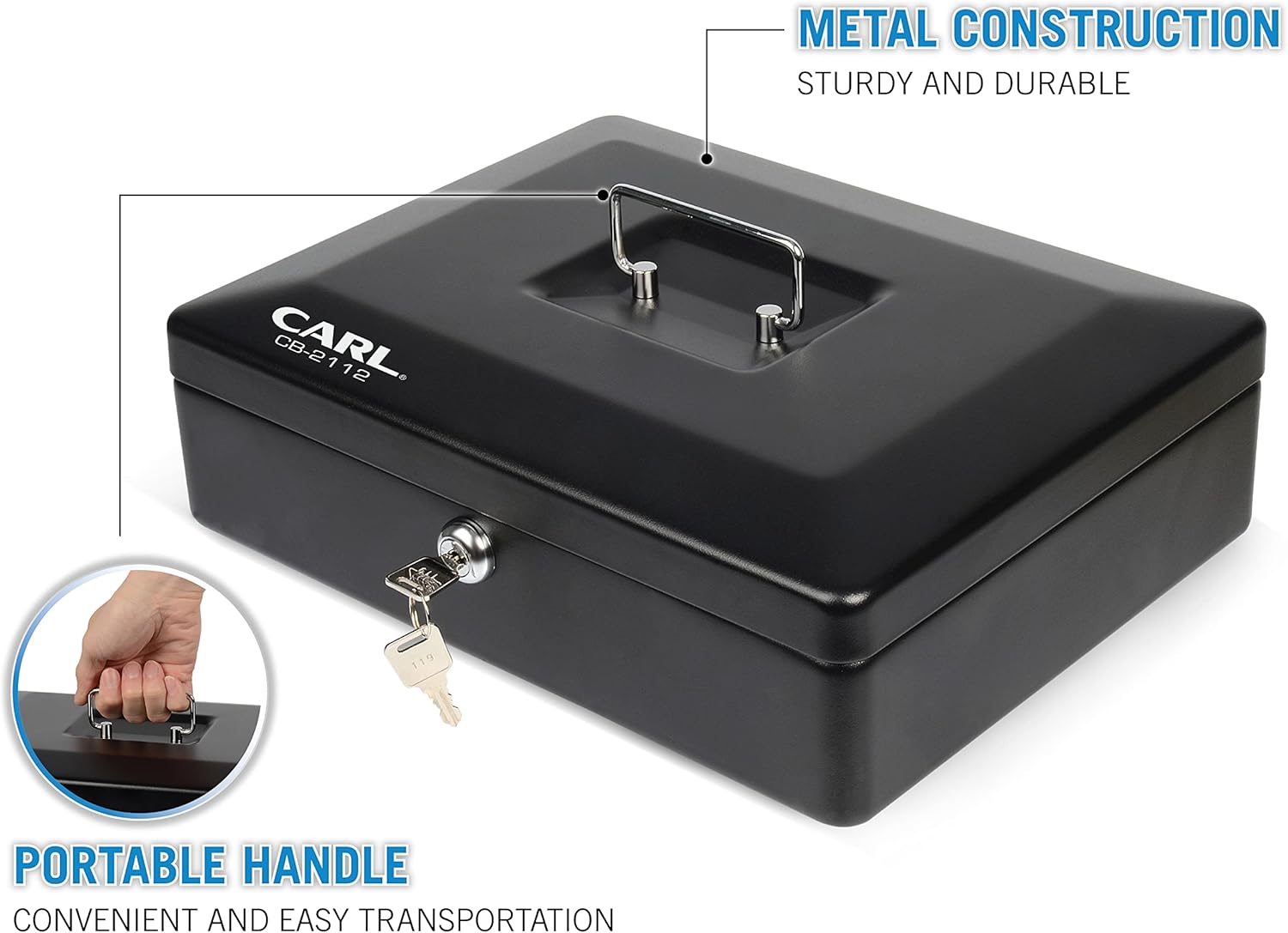 CARL, CUI82012, Bill Tray Steel Security Cash Box, Black : Office Products