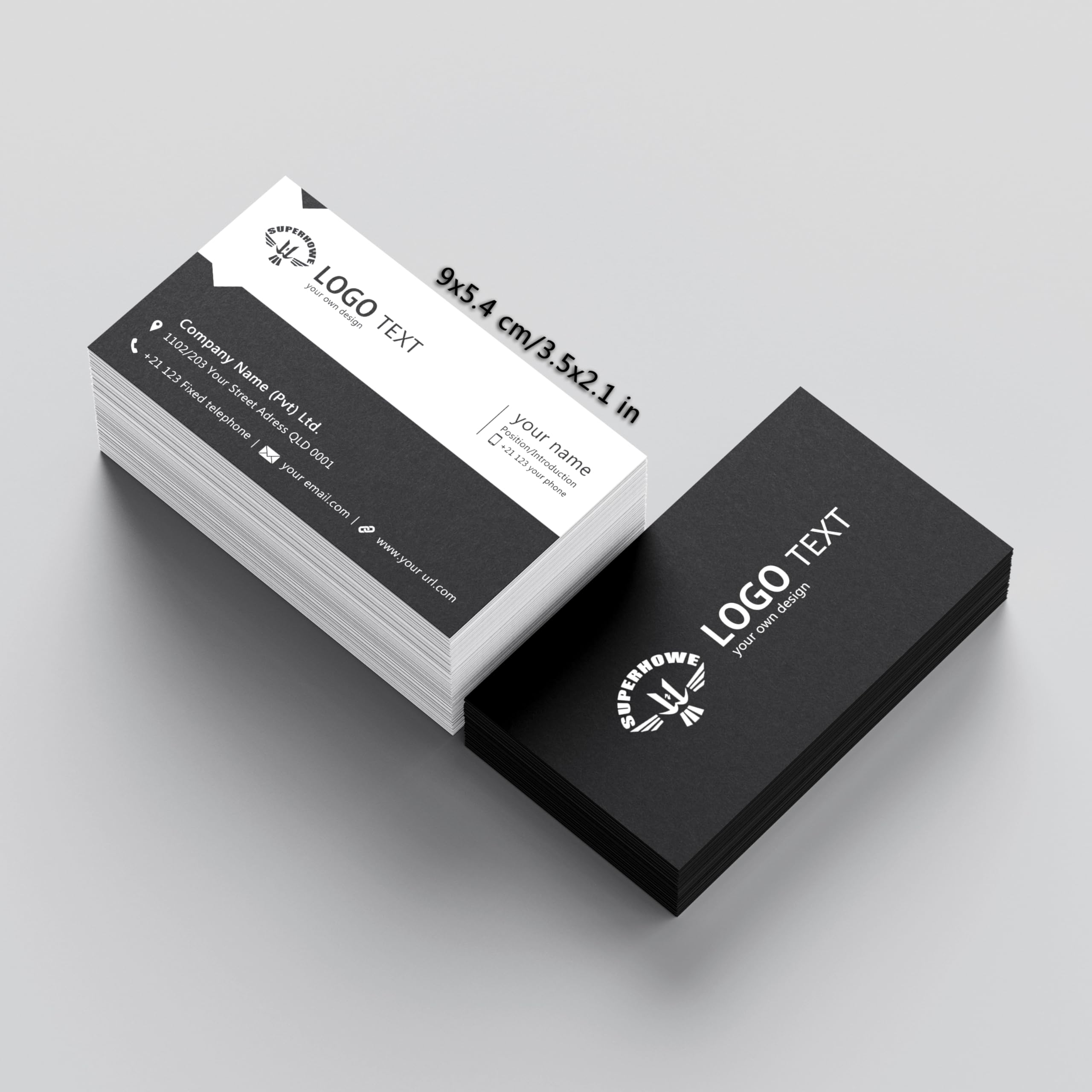 Visitenkarten Personalisiert, Visitenkarten "Frame", Doppelseitiges Design, Drucken Sie Ihr eigenes Logo/Foto/Informationen, Wasserdicht 9,0cmx5,4cm, Personalised Business Cards/Dankeskarten (1000)