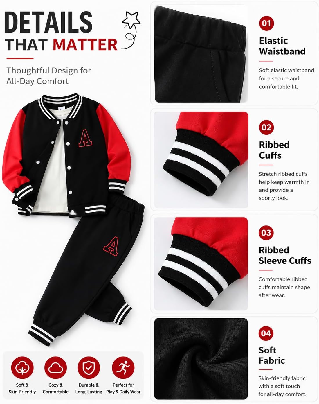 Cakaner Boys Color Block Button Down Shirt and Jogger Pants Button Up Sweatsuits Sets (Size: 5-12T)