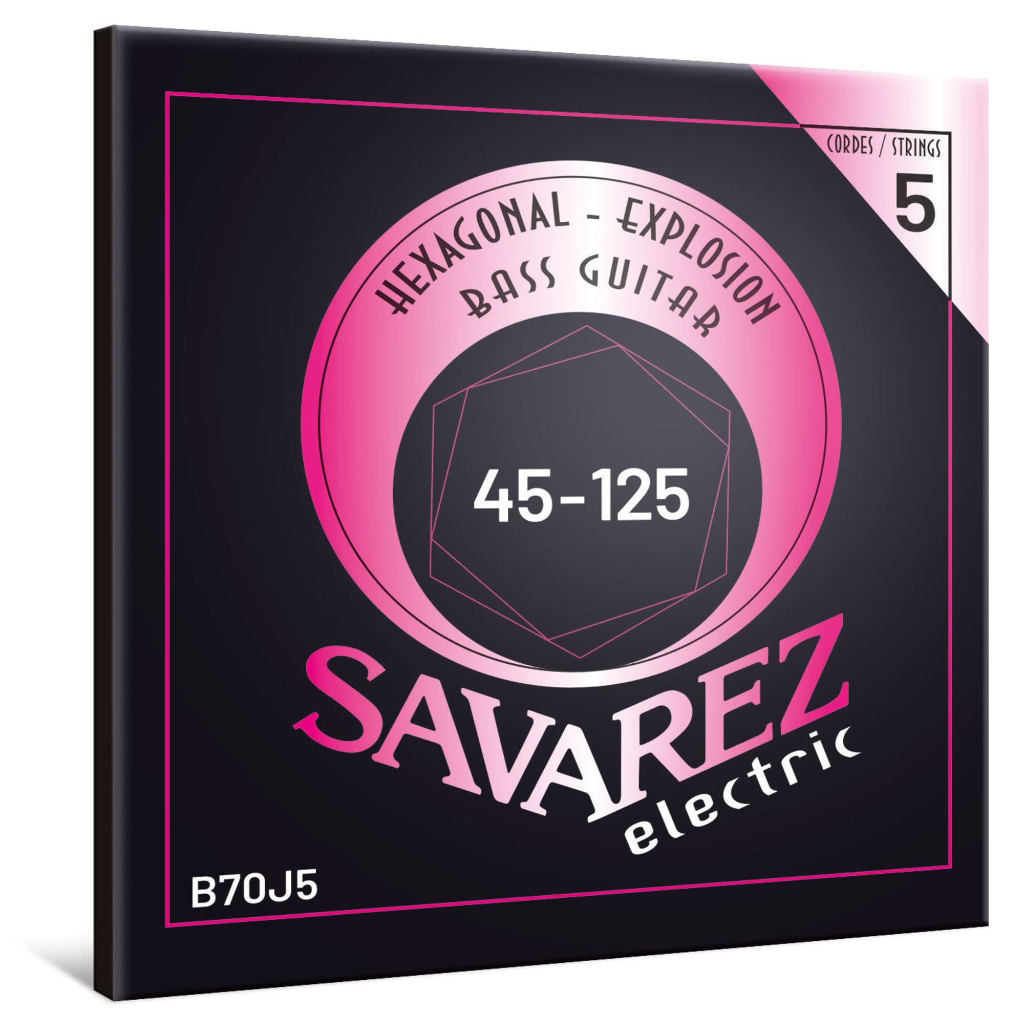 Savarez Hexagonal Explosion - E-Bass-Saiten - Bass Guitar Strings - 5-Saiten Satz - Vernickelte Stahlwicklung - B70J5 Medium - .045-.125