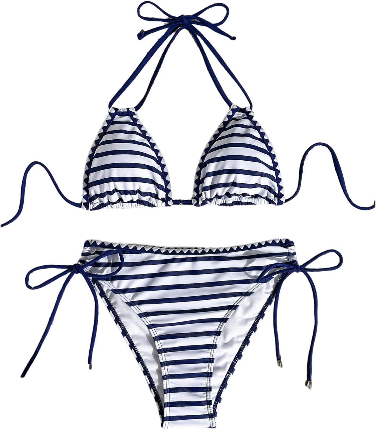 SHENHE Women's 2 Piece Swimsuits Striped Triangle Halter Bikini Set Bathing Suits
