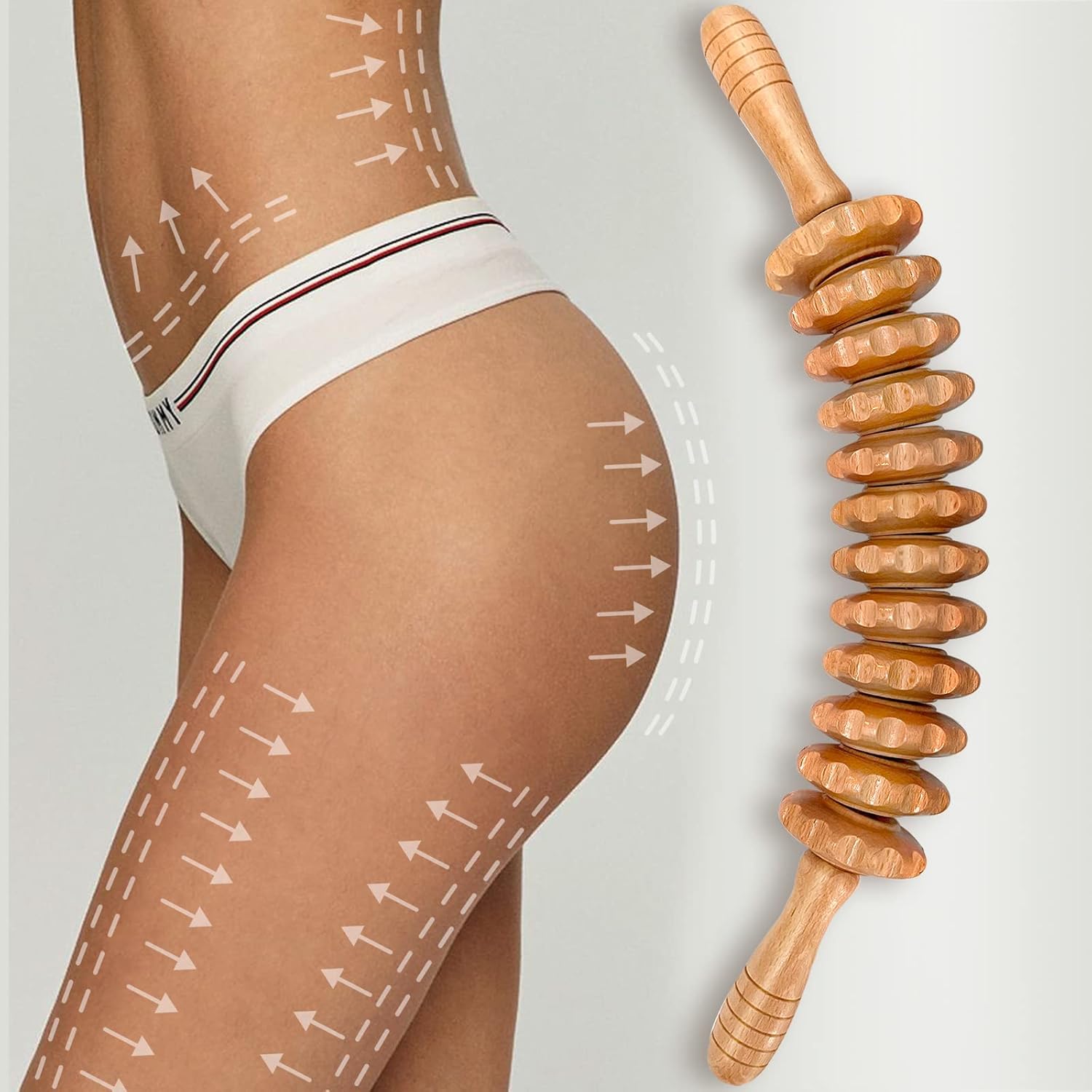 Deston Wooden Curved Massager Handheld Roller Stick, Trigger Point Manual Massager for Fascia, Cellulite, Muscle & Lymphatic Drainage, Body Therapy Massager, Muscle Belly Waist Relief Tool : Health & Household