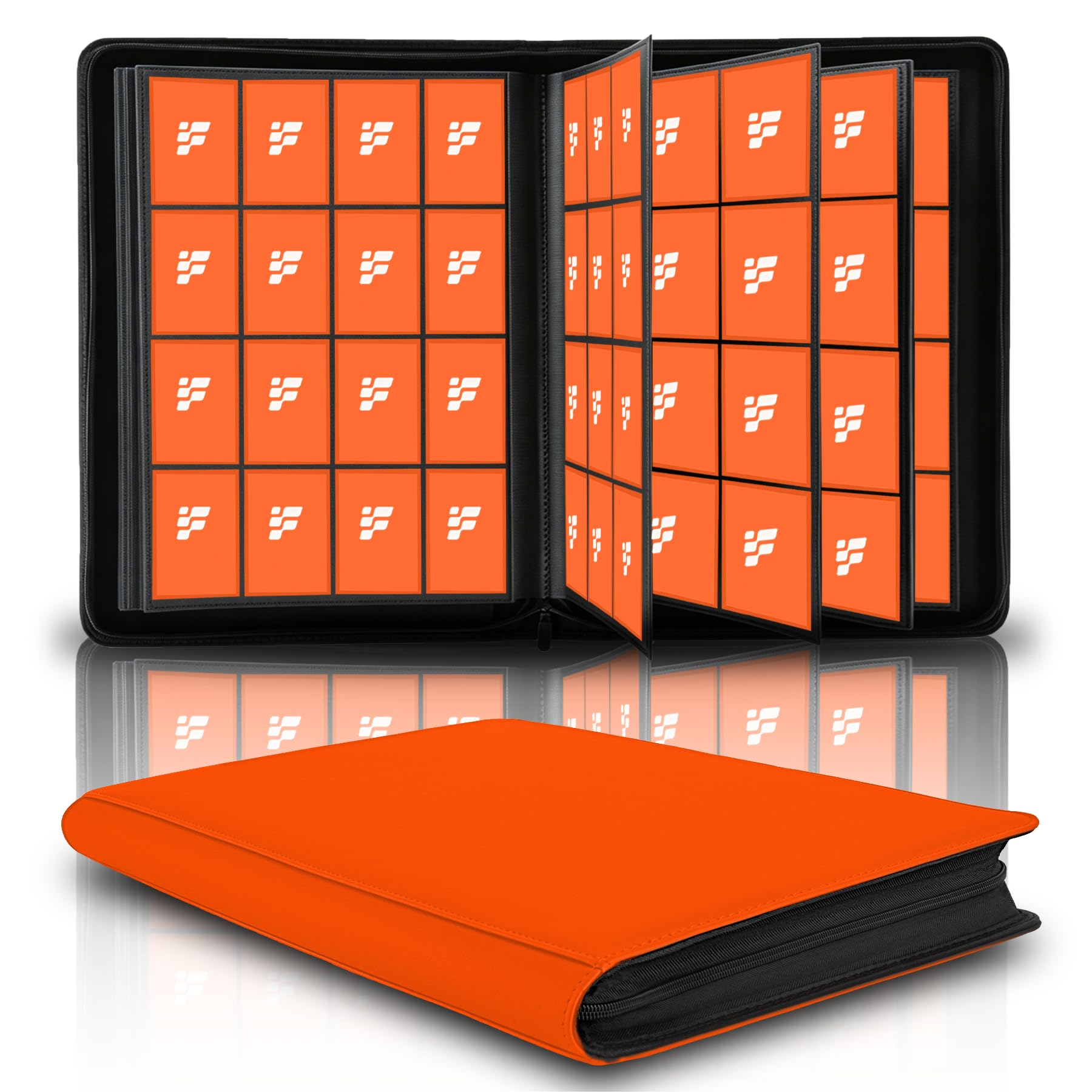 1000+ Pockets Trading Card Binder, 16 Pockets Trading Card Binder Ringless Side Loading Trading Card Album Folder for TCG,MTG,Sports Cards(Orange-1)