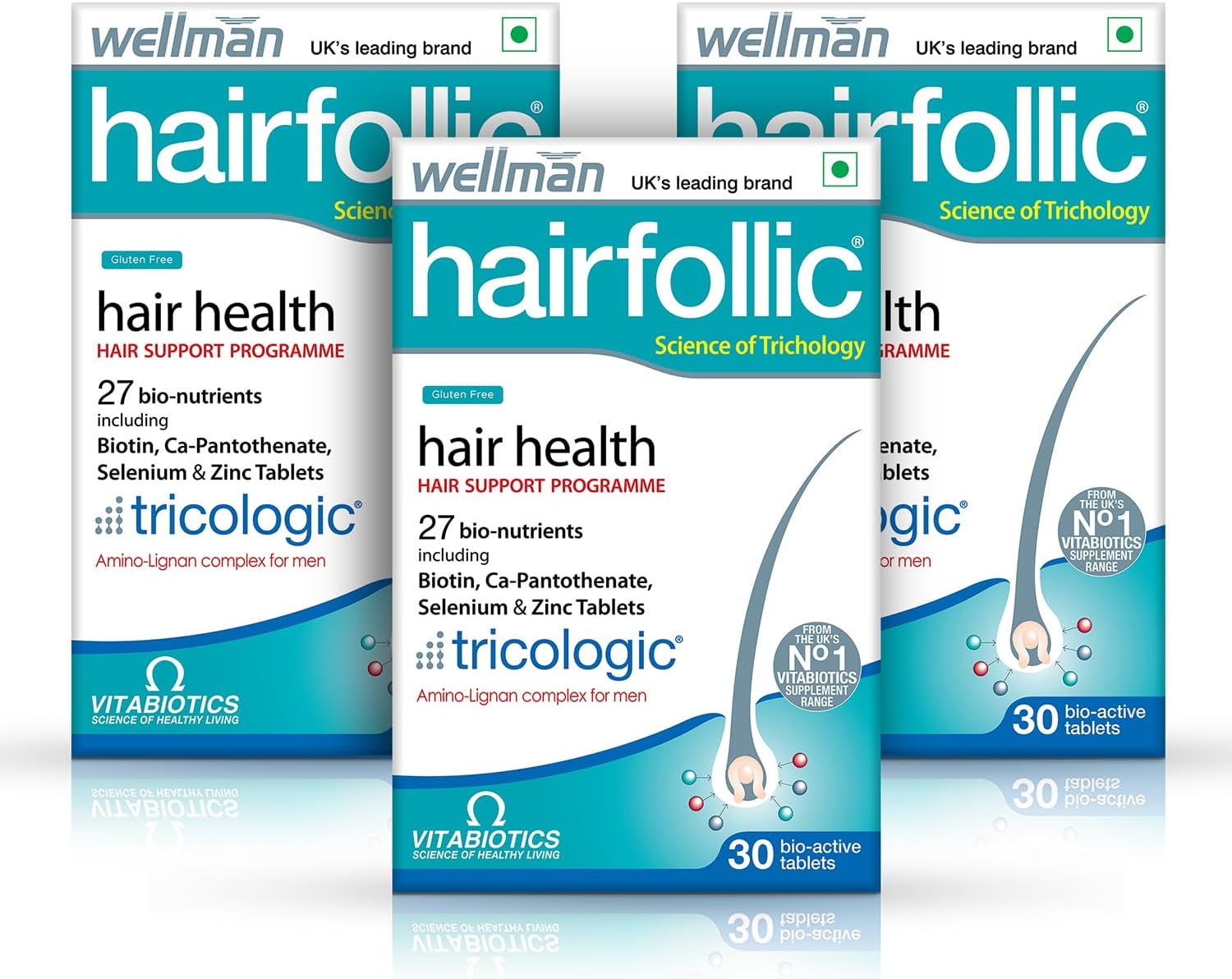 wellman Hairfollic Hair Supplements For Men - Advanced Hair Nutrition With Tricological Amino-Lignan Complex | 27 Bionutrients For Healthy Hair, Beard, And Skin (Pack Of 3), Tablet