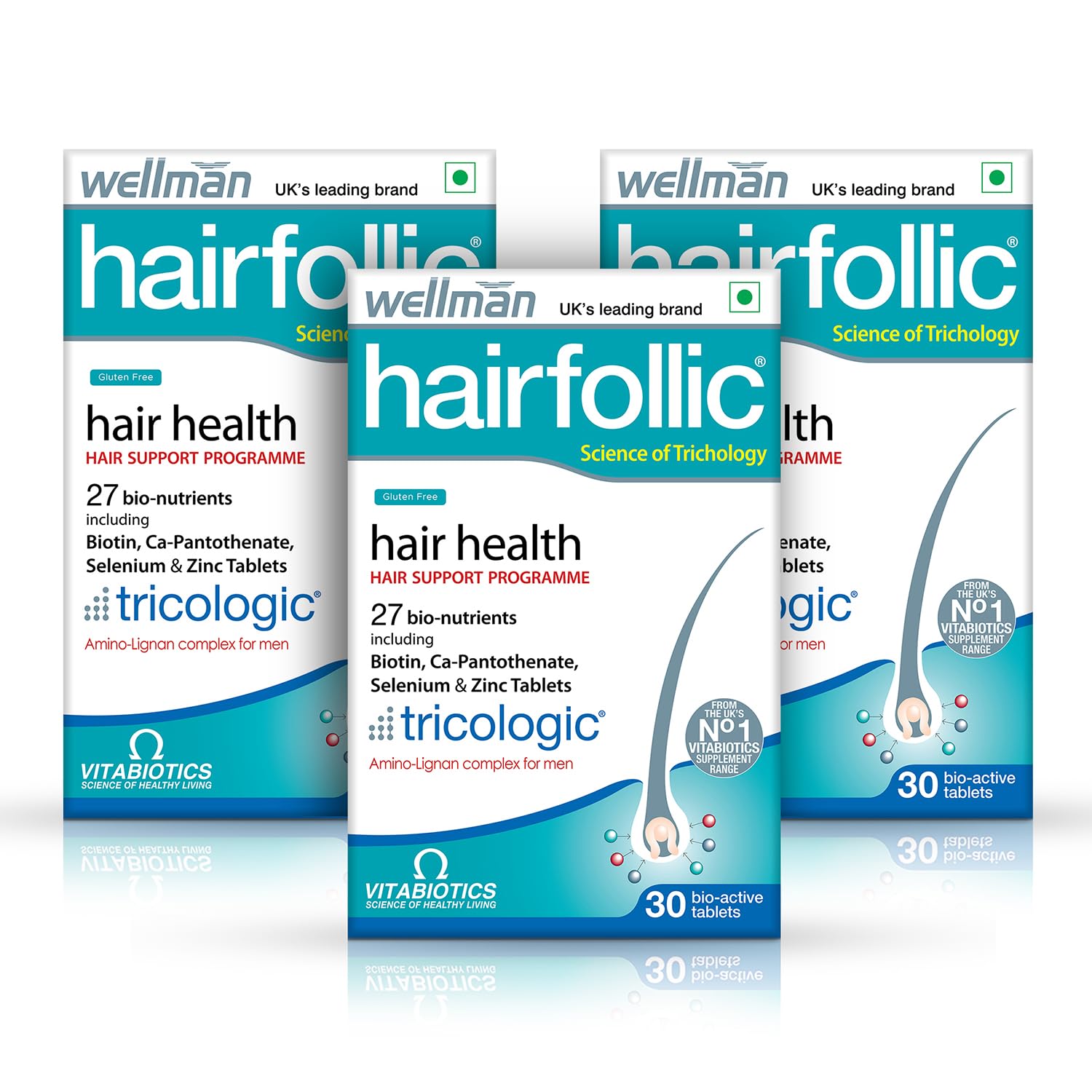 Hairfollic Hair Supplements For Men - Advanced Hair Nutrition With Tricological Amino-Lignan Complex | 27 Bionutrients For Healthy Hair, Beard, And Skin (Pack Of 3), Tablet