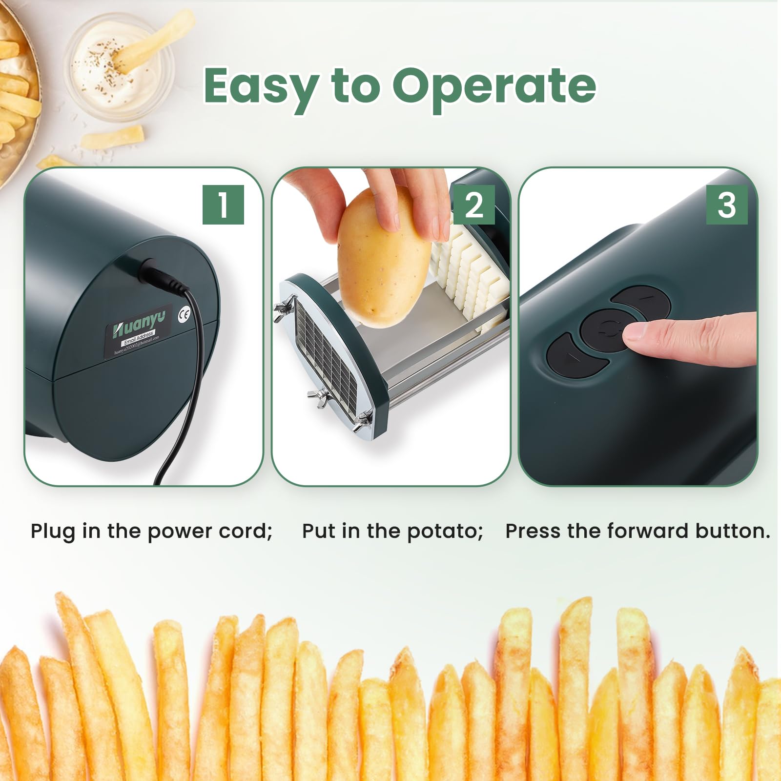 Huanyu Cortador eléctrico de patatas fritas con cuchillas de 2 tamaños, cortador de verduras multifuncional para patatas, zanahorias y pepinos (verde)