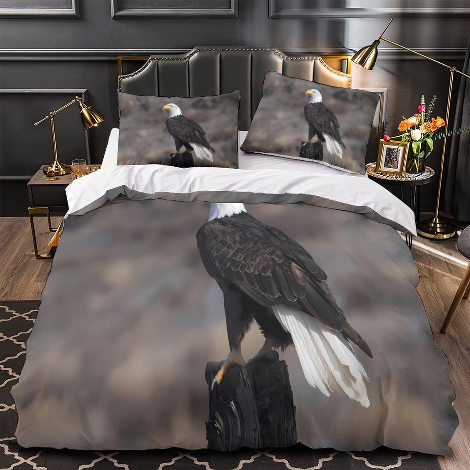 Linge de lit aigle à tête blanche parure 3D haut de gamme King 220x240 en microfibre