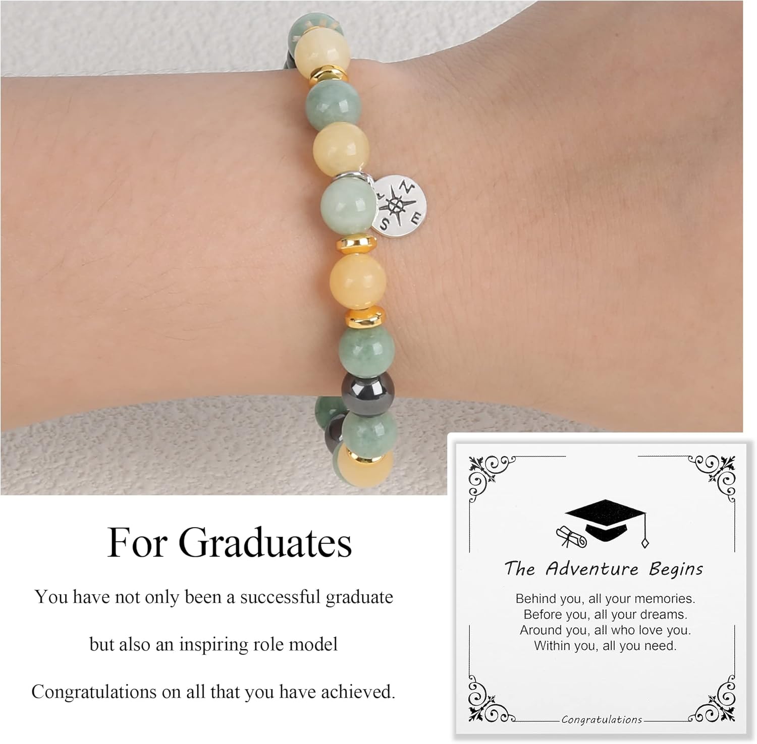 Miniatura 2 de Graduation Gifts for Her Him 2023, College Graduation Gifts High School Graduation Gifts for Women Men, Stretch Beads Compass Bracelet Jewelry with